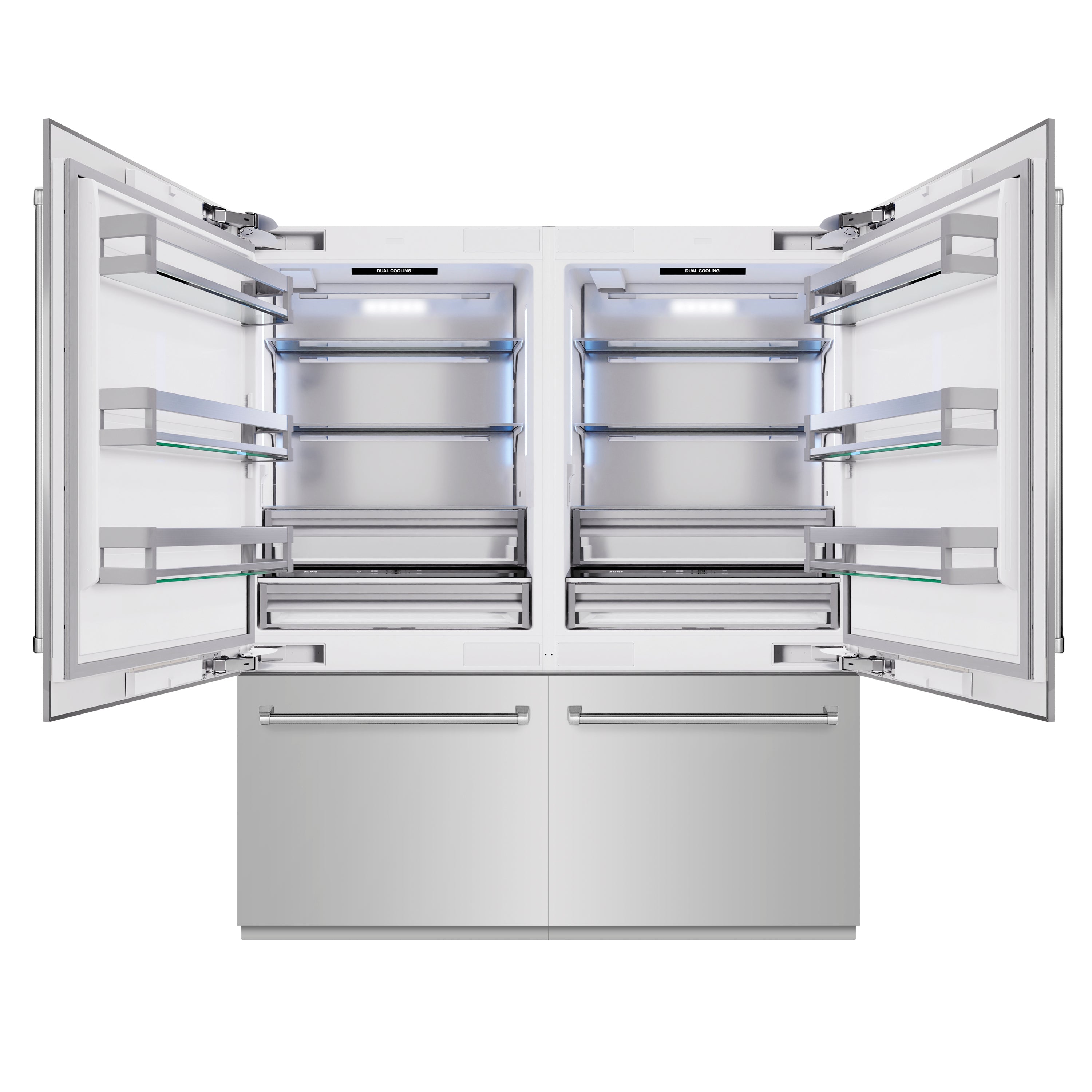 ZLINE 72 in. 39.6 cu. ft. French Door Built-In Bottom Freezer Refrigerator with Water Dispensers and Ice Makers in Stainless Steel (RBIT-304-72)
