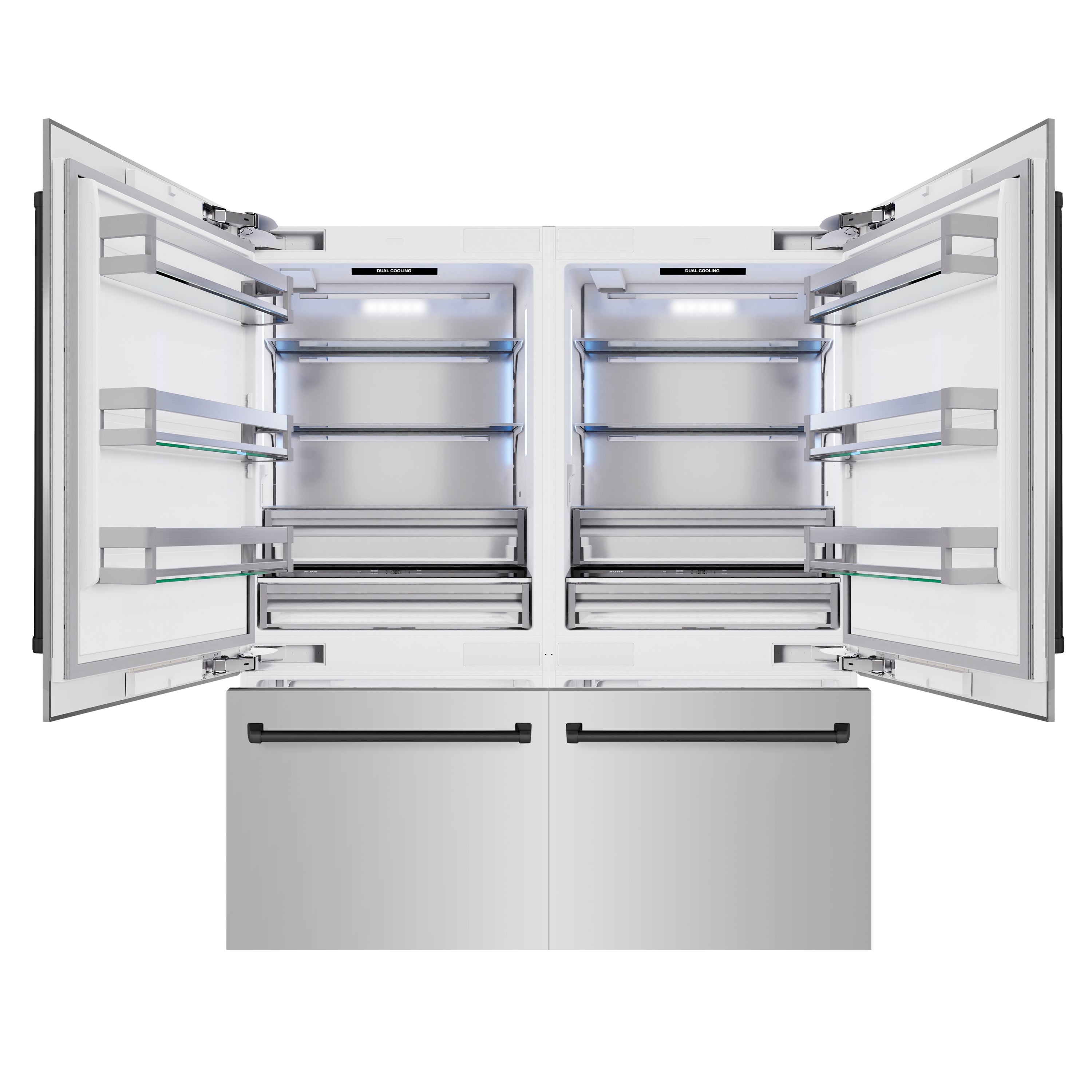 ZLINE Autograph Edition 72 in. 39.6 cu. ft. French Door Built-In Bottom Freezer Refrigerator with Water Dispensers and Ice Makers in Stainless Steel with Matte Black Accents (RBITZ-304-72MB)