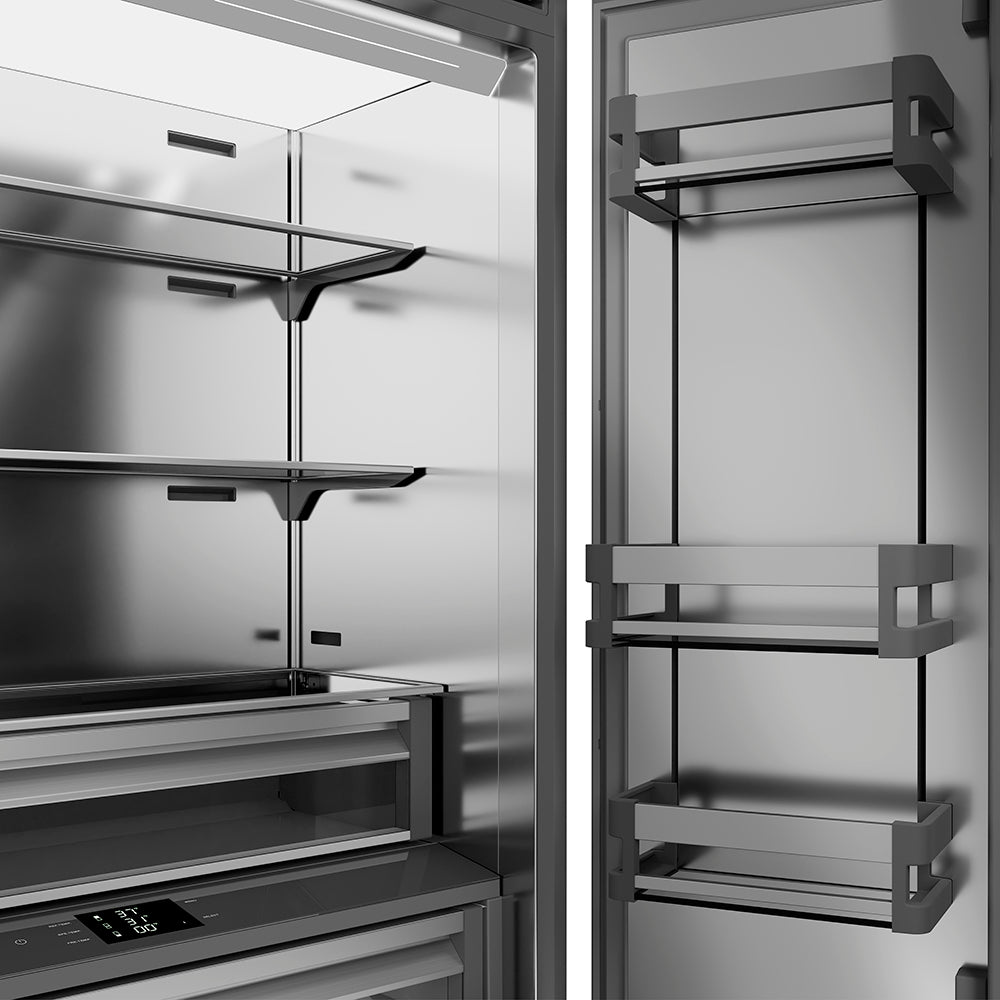 ZLINE Autograph Edition 36 in. 19.6 cu. ft. French Door Built-In Bottom Freezer Refrigerator with Water Dispenser and Ice Maker in Stainless Steel with Stainless Steel Interior and Polished Nickel Helix Handles (SRBIVZ-30436KPN)