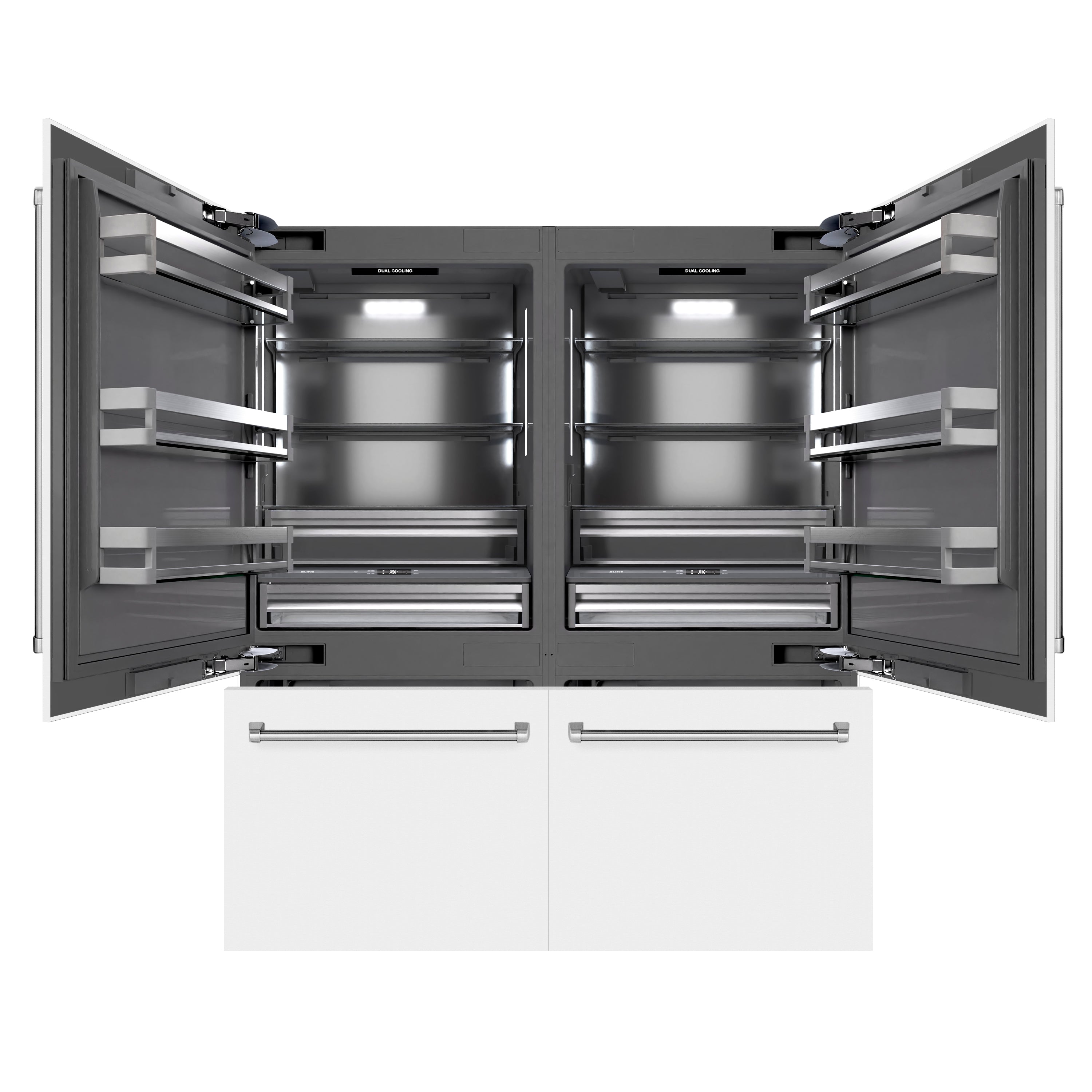 ZLINE 72 in. 39.6 cu. ft. French Door Built-In Bottom Freezer Refrigerator with Water Dispensers and Ice Makers in White Matte with Graphite Gray Interior (GRBIT-WM-72)