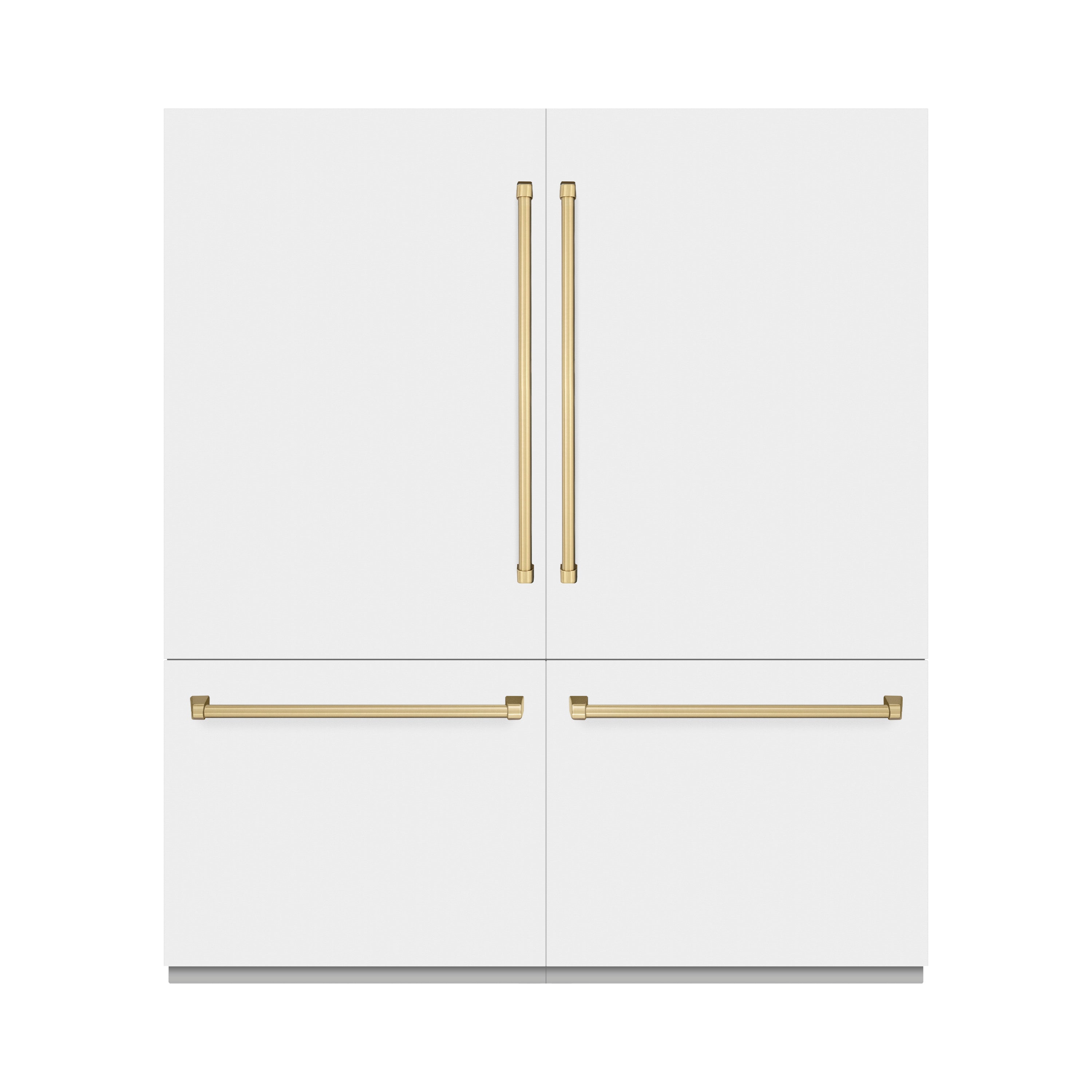 ZLINE Autograph Edition 72 in. 39.6 cu. ft. French Door Built-In Bottom Freezer Refrigerator with Water Dispensers and Ice Makers in White Matte with Graphite Gray Interior and Champagne Bronze Accents (GRBITZ-WM-72-CB)