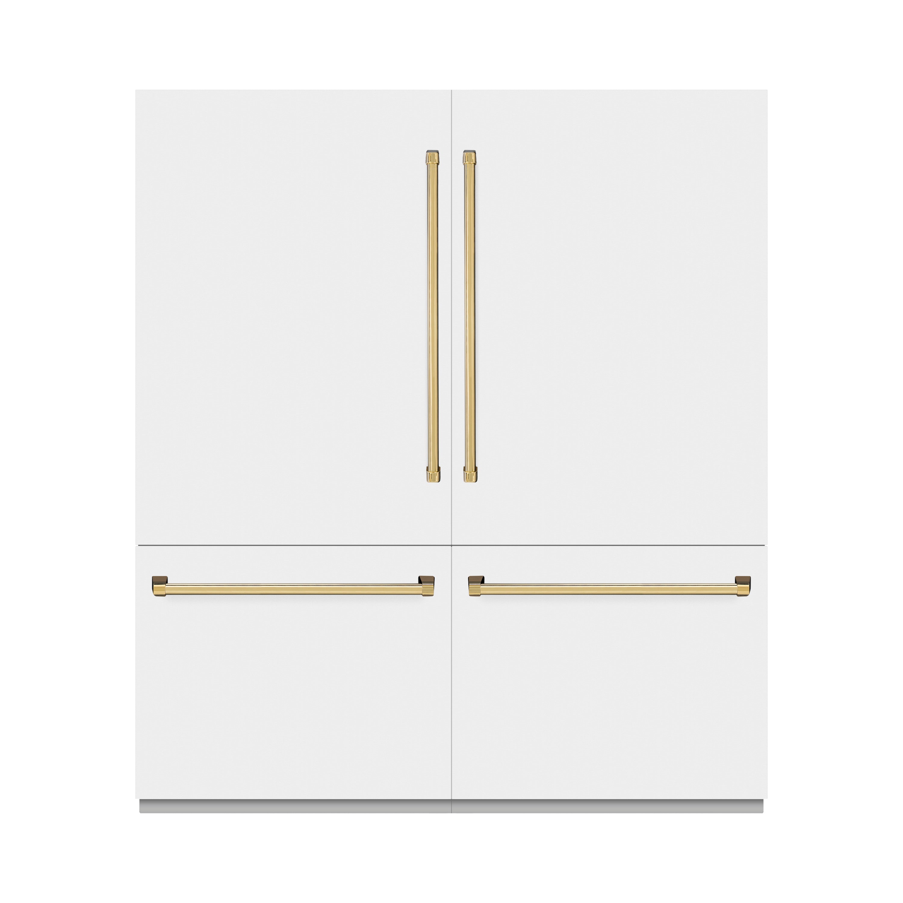 ZLINE Autograph Edition 72 in. 39.6 cu. ft. French Door Built-In Bottom Freezer Refrigerator with Water Dispensers and Ice Makers in White Matte with Graphite Gray Interior and Polished Gold Accents (GRBITZ-WM-72-G)