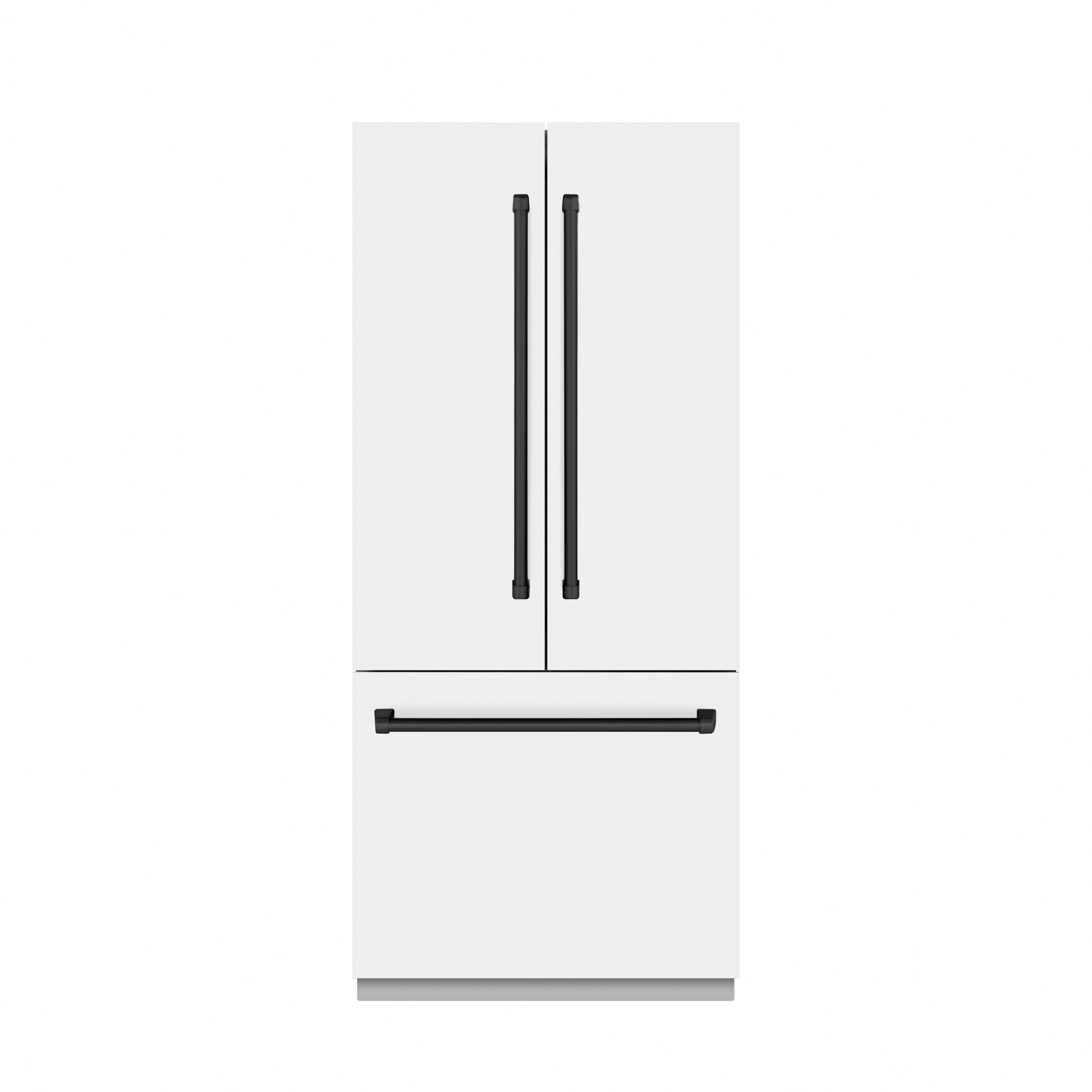 ZLINE Autograph Edition 36 in. 19.6 cu. ft. French Door Built-In Bottom Freezer Refrigerator with Water Dispenser and Ice Maker in White Matte with Graphite Gray Interior and Matte Black Accents (GRBIVZ-WM-36-MB)