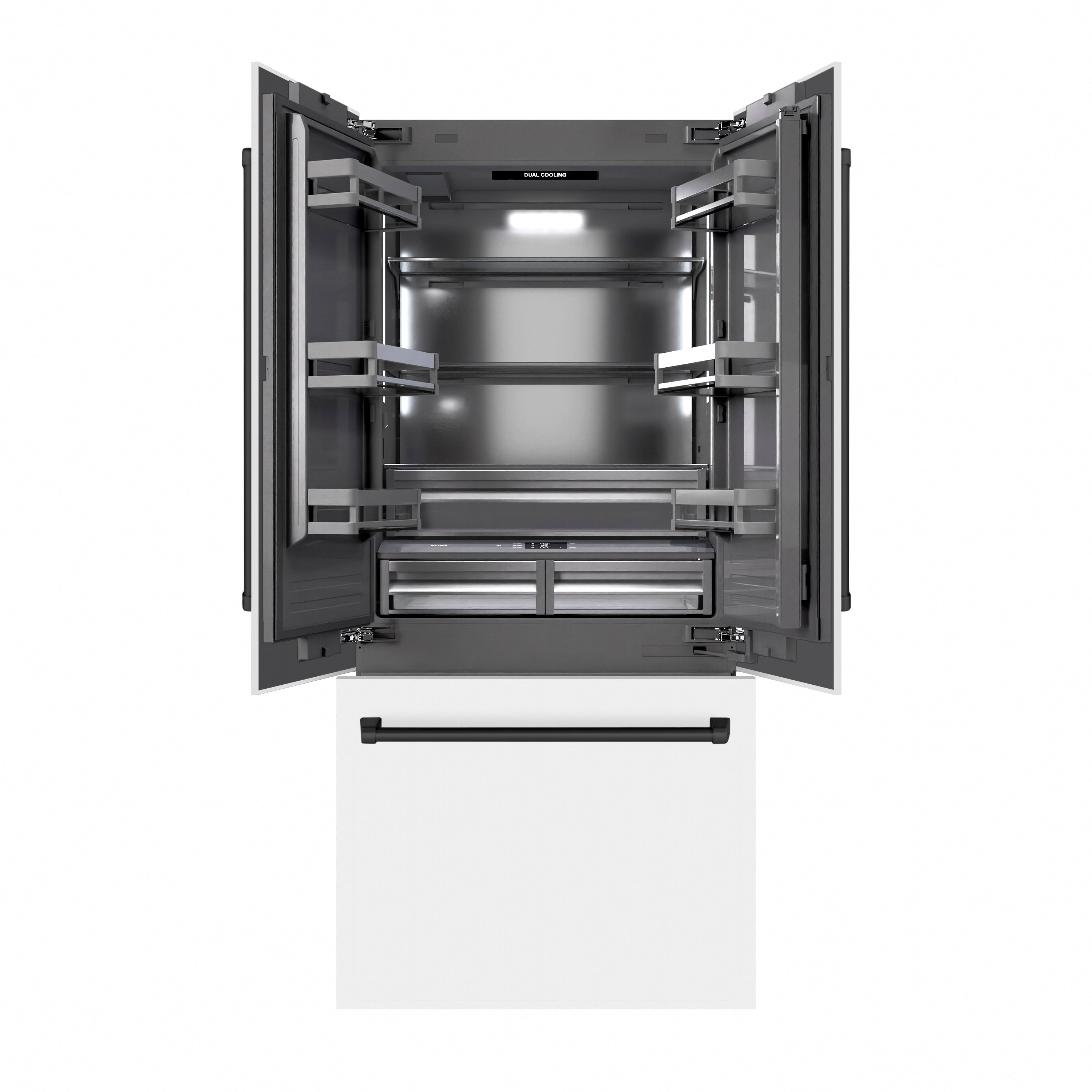 ZLINE Autograph Edition 36 in. 19.6 cu. ft. French Door Built-In Bottom Freezer Refrigerator with Water Dispenser and Ice Maker in White Matte with Graphite Gray Interior and Matte Black Accents (GRBIVZ-WM-36-MB)