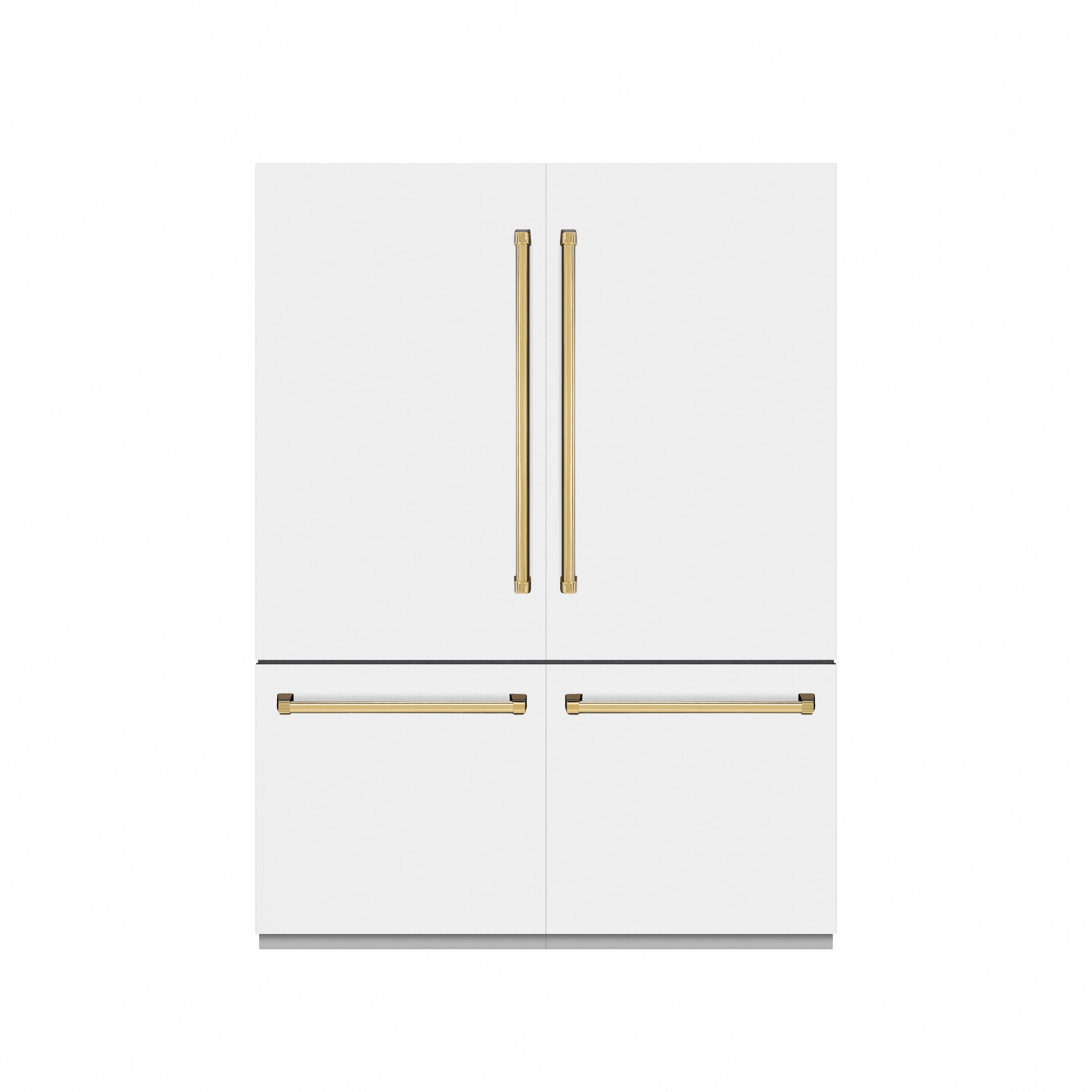 ZLINE Autograph Edition 60 in. 32.2 cu. ft. French Door Built-In Bottom Freezer Refrigerator with Water Dispenser and Ice Maker in White Matte with Graphite Gray Interior and Polished Gold Accents (GRBIVZ-WM-60-G)