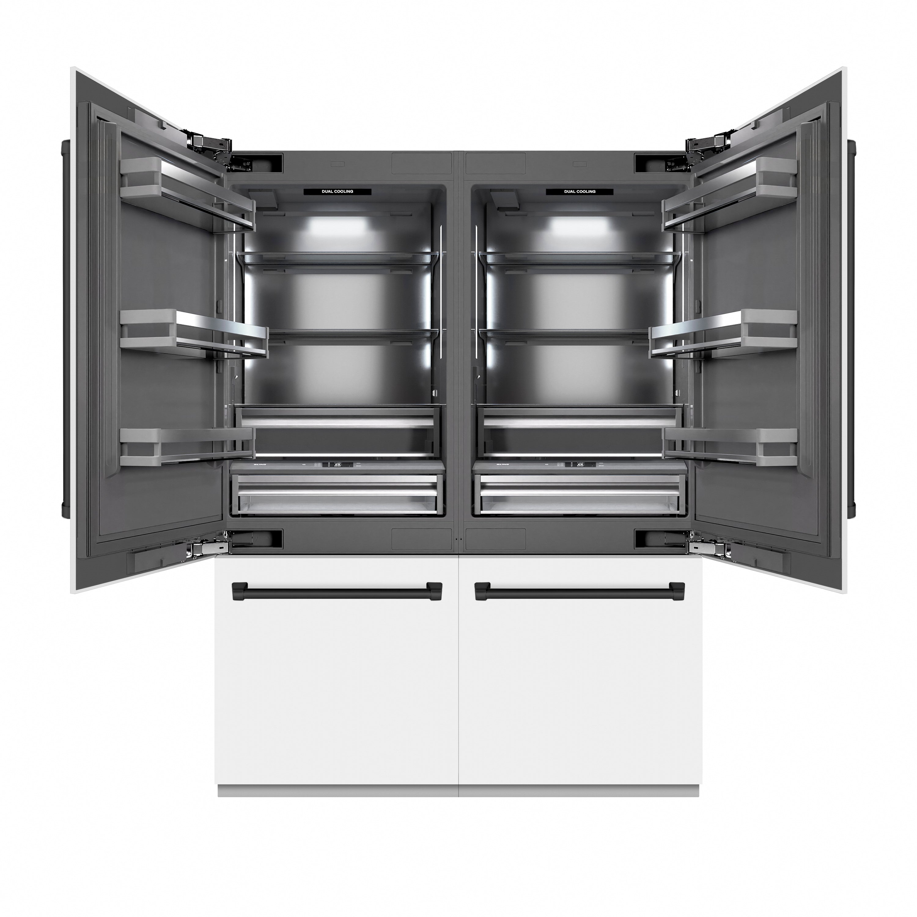 ZLINE Autograph Edition 60 in. 32.2 cu. ft. French Door Built-In Bottom Freezer Refrigerator with Water Dispenser and Ice Maker in White Matte with Graphite Gray Interior and Matte Black Accents (GRBIVZ-WM-60-MB)