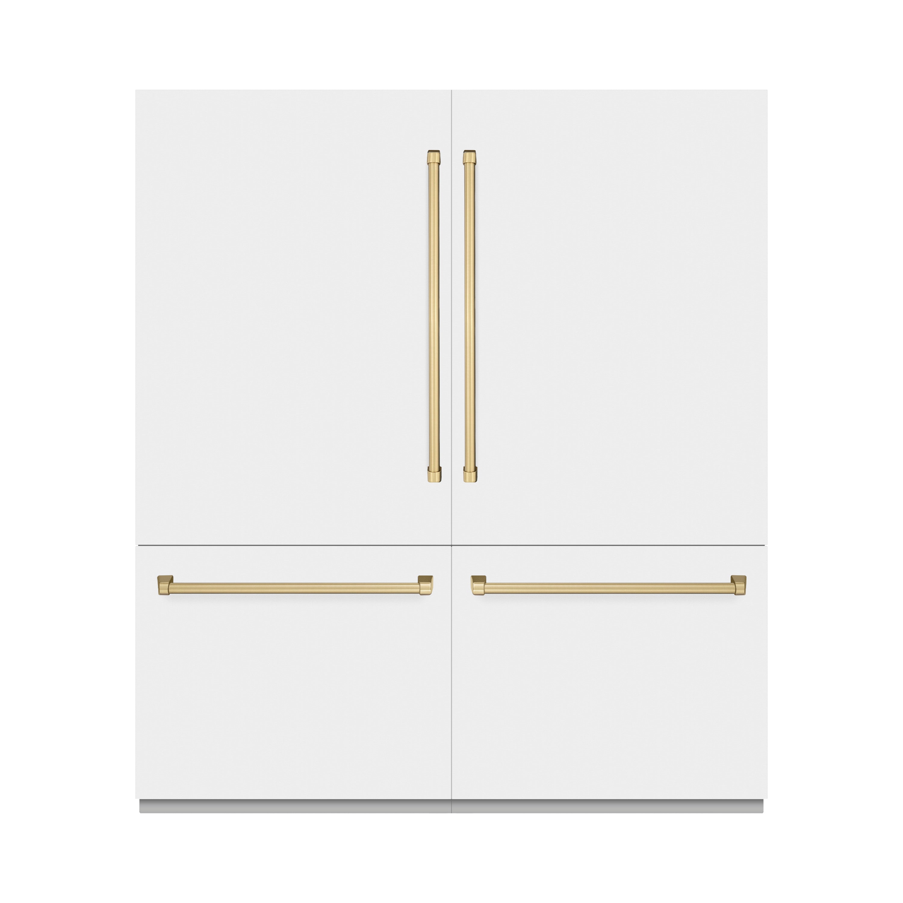 ZLINE Autograph Edition 72 in. 39.6 cu. ft. French Door Built-In Bottom Freezer Refrigerator with Water Dispensers and Ice Makers in White Matte and Champagne Bronze Accents (RBITZ-WM-72-CB)