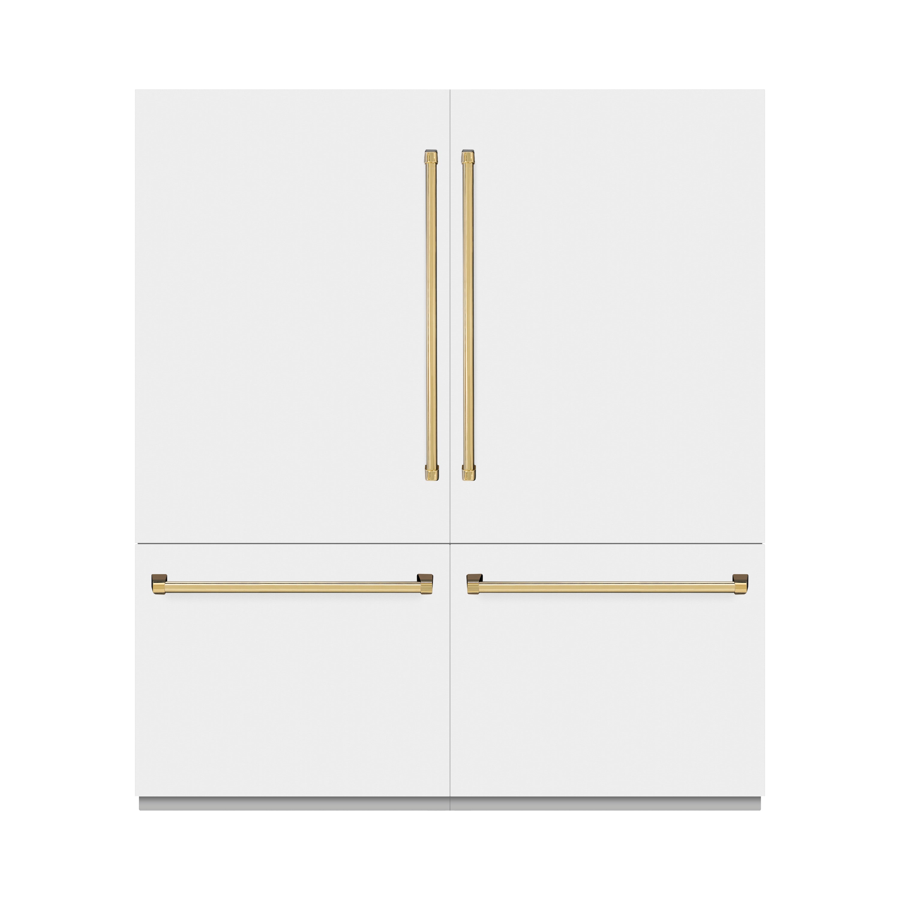 ZLINE Autograph Edition 72 in. 39.6 cu. ft. French Door Built-In Bottom Freezer Refrigerator with Water Dispensers and Ice Makers in White Matte and Polished Gold Accents (RBITZ-WM-72-G)
