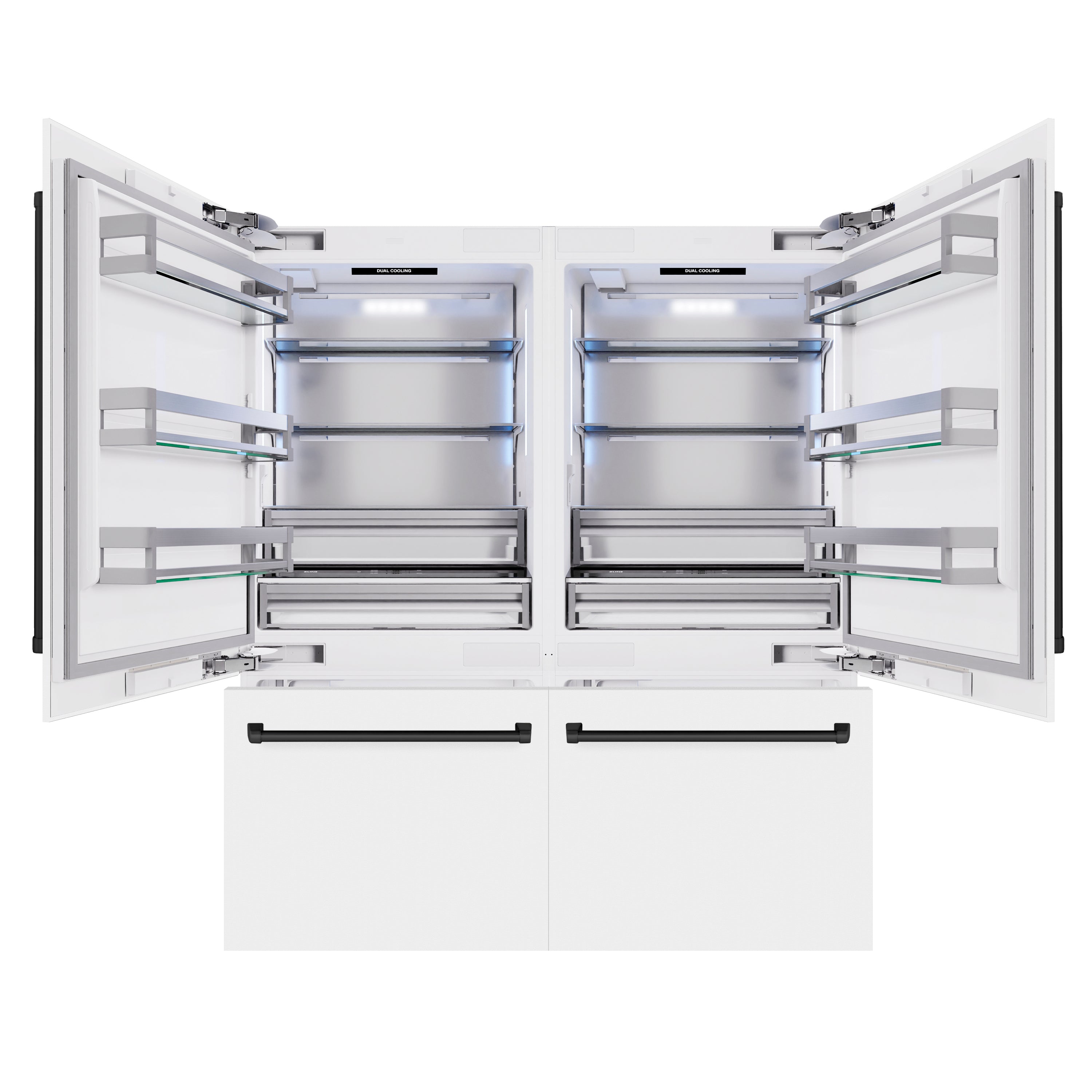 ZLINE Autograph Edition 72 in. 39.6 cu. ft. French Door Built-In Bottom Freezer Refrigerator with Water Dispensers and Ice Makers in White Matte and Matte Black Accents (RBITZ-WM-72-MB)