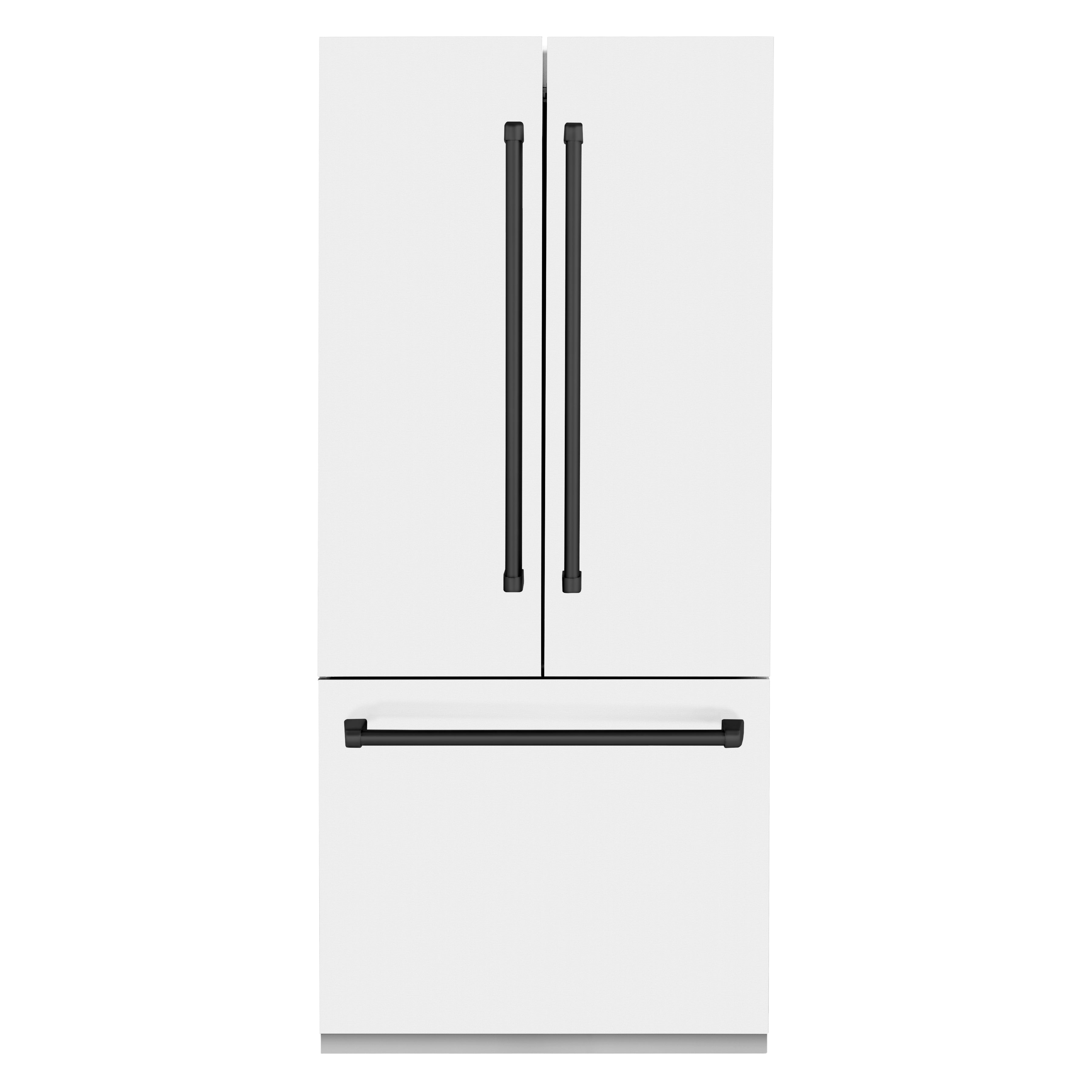 ZLINE Autograph Edition 36 in. 19.6 cu. ft. French Door Built-In Bottom Freezer Refrigerator with Water Dispenser and Ice Maker in White Matte with Matte Black Accents (RBIVZ-WM-36-MB)