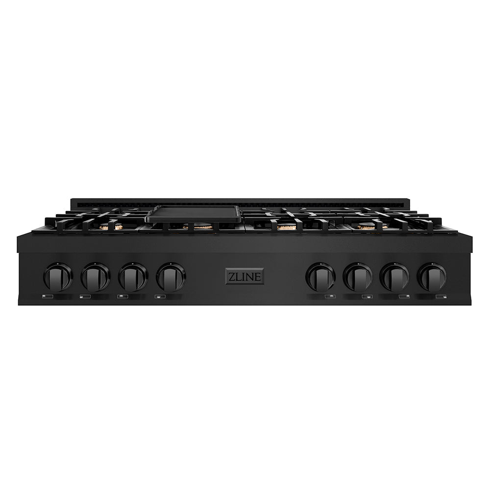 ZLINE 48 in. Classic Gas Rangetop with 8 Brass Burners and Porcelain Cooktop in Black Stainless Steel (RTB-BR-48)