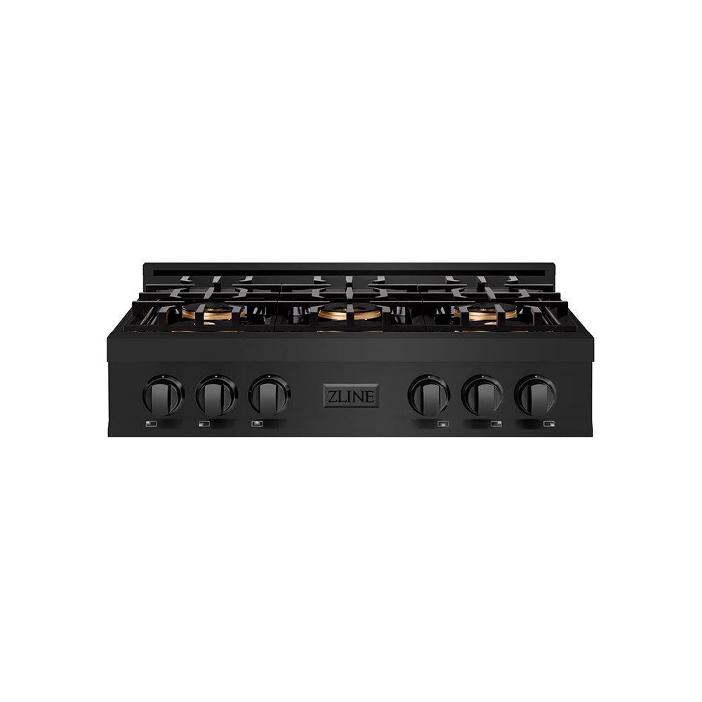 ZLINE 36 in. Classic Gas Rangetop with 6 Burner DuoPro™ Cooktop in Black Stainless Steel (PCRTB-36)