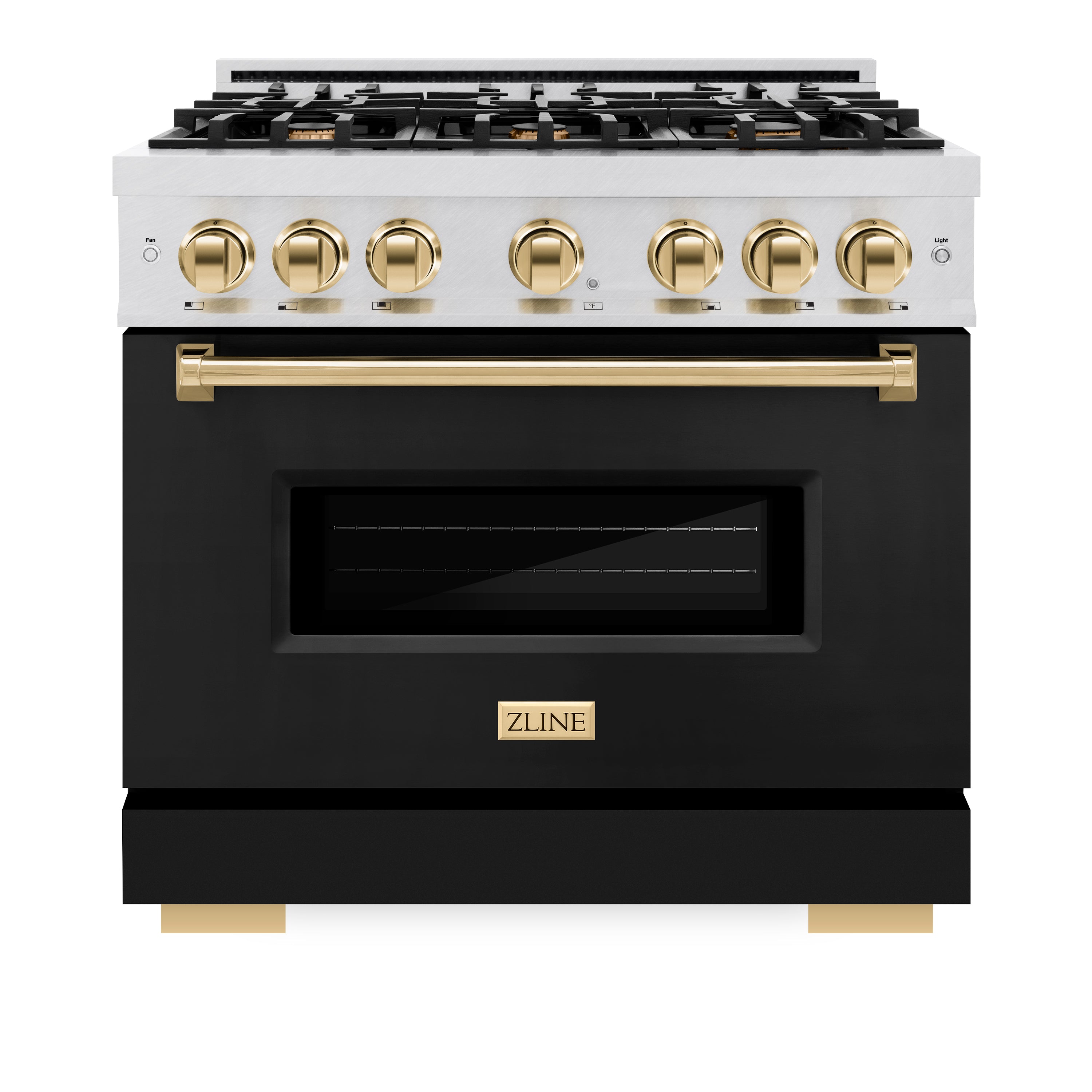 ZLINE Autograph Edition 36 in. 5.2 cu. ft. Classic Dual Fuel Range with 6 Burner Gas Cooktop and Electric Convection Oven in Satin Stainless Steel with Polished Gold Accents (CDRSZ-36-G)