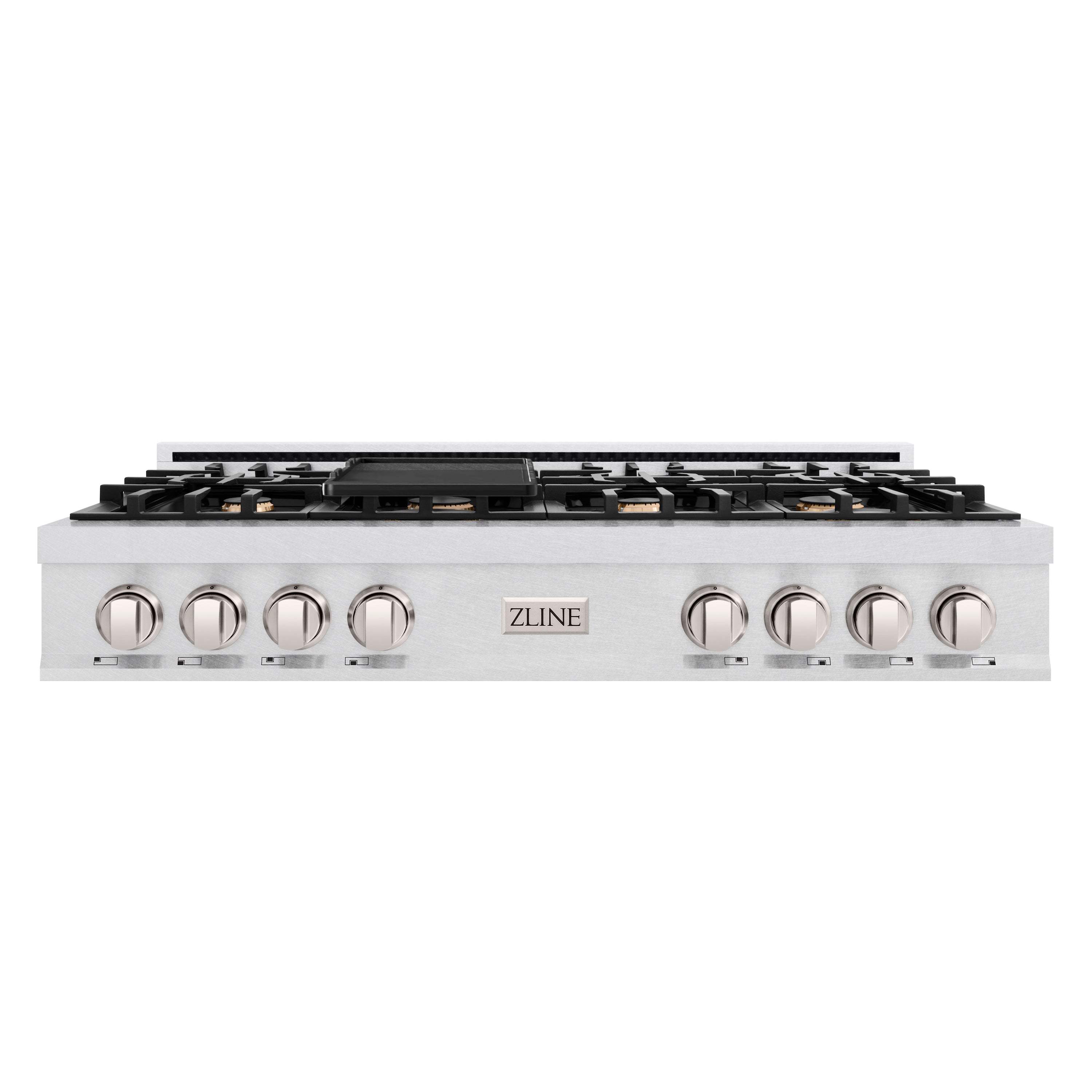 ZLINE 48 in. Classic Gas Rangetop with 8 Brass Burners and Porcelain Cooktop in Satin Stainless Steel with Griddle (RTS-BR-GR-48)