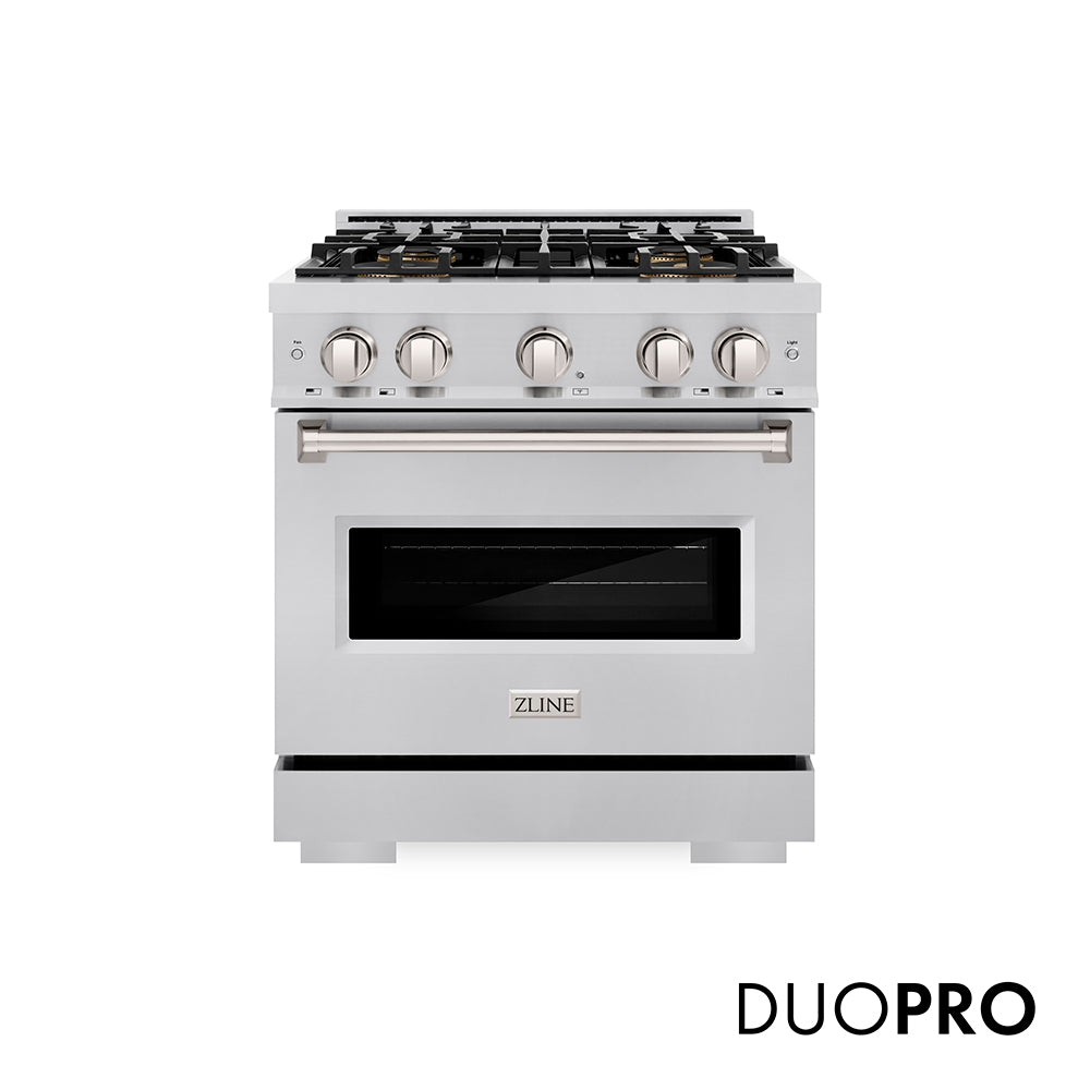 ZLINE 30 in. 4.2 cu. ft. Classic Dual Fuel Range with 4 Burner DuoPro™ Cooktop and Electric Convection Oven in Satin Stainless Steel (PCDRS-30)