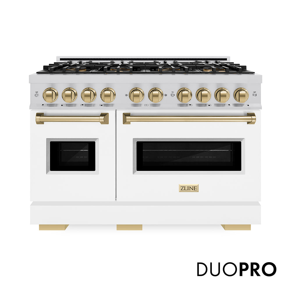 ZLINE Autograph Edition 48 in. 6.7 cu. ft. Classic Dual Fuel Range with 8 Burner DuoPro™ Cooktop and Dual Ovens in Stainless Steel and Champagne Bronze Accents (PCDRZ-48-CB)