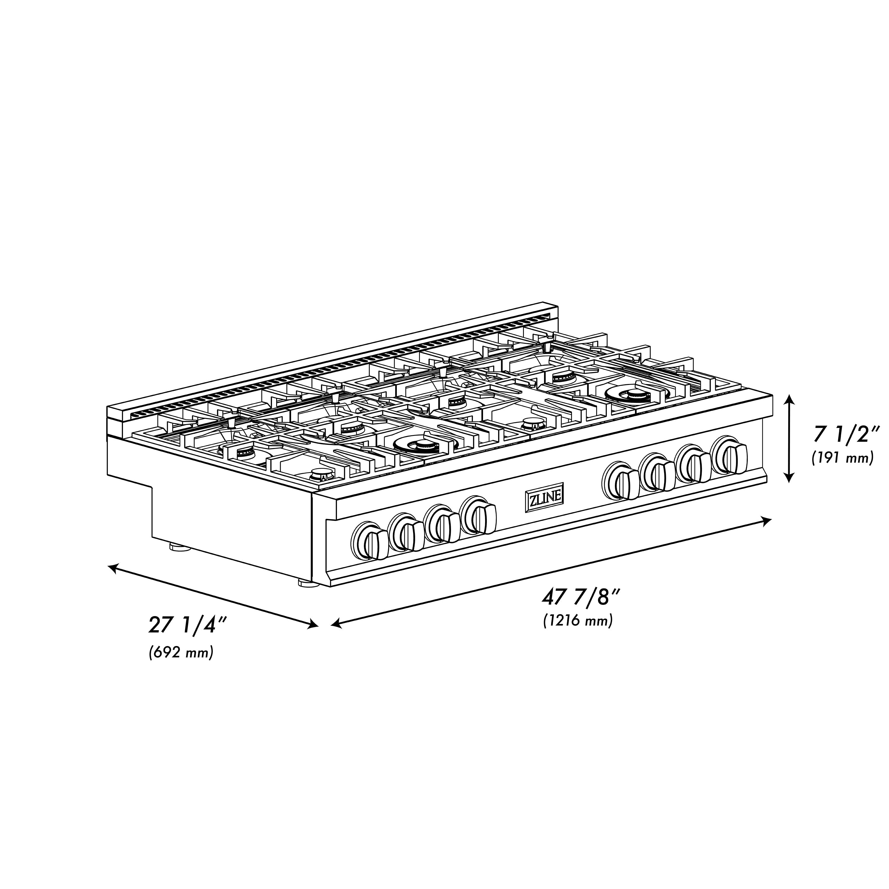 ZLINE 48 in. Legacy Gas Rangetop with 7 Burners and Porcelain Cooktop in Stainless Steel (RT48)