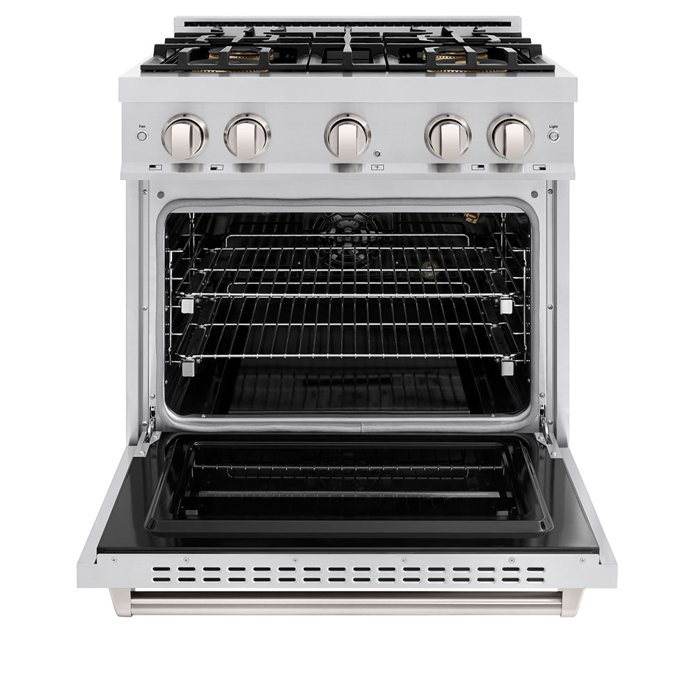 ZLINE 30 in. 4.2 cu. ft. Classic Gas Range with 4 Burner DuoPro™ Cooktop and Convection Gas Oven in Satin Stainless Steel (PCGRS-30)