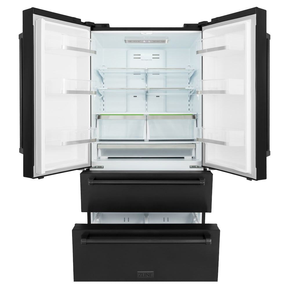ZLINE 36 in. 22.5 cu. ft. Counter-Depth French Door Refrigerator with Ice Maker in Fingerprint-Resistant Black Stainless Steel (RFM-36-BS)
