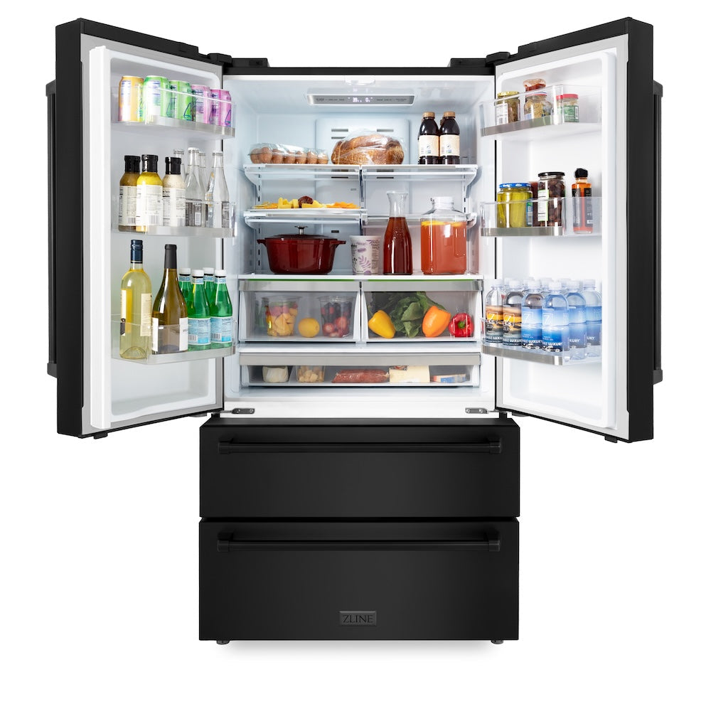 ZLINE 36 in. 22.5 cu. ft. Counter-Depth French Door Refrigerator with Ice Maker in Fingerprint-Resistant Black Stainless Steel (RFM-36-BS)