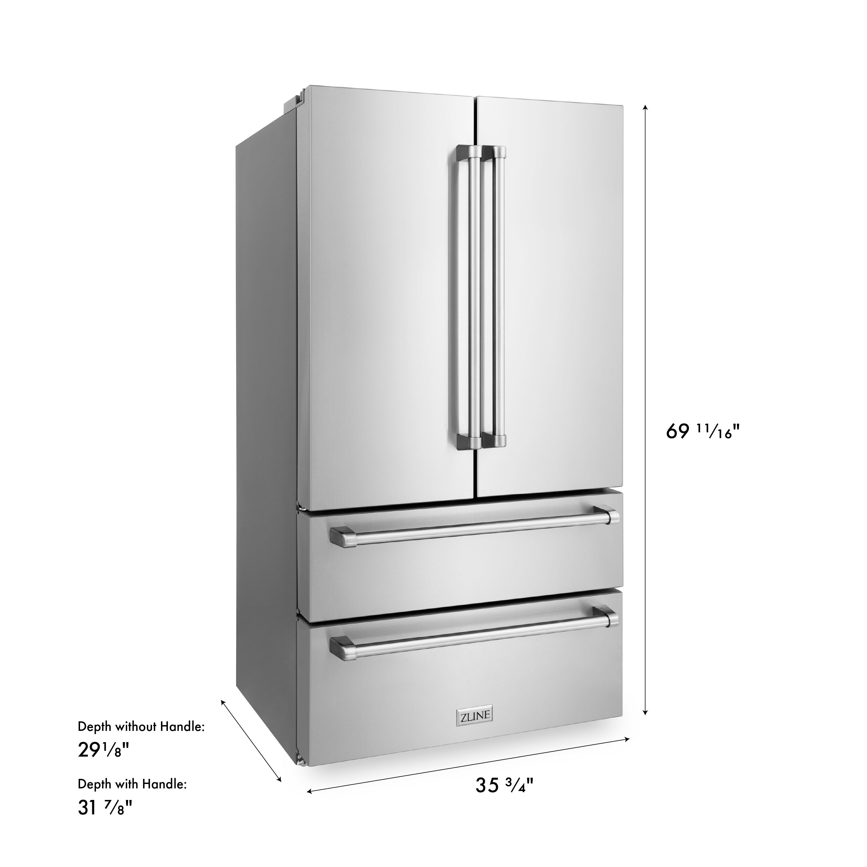 ZLINE 36 in. 22.5 cu. ft. Counter-Depth French Door Refrigerator with Ice Maker in Fingerprint-Resistant Stainless Steel (RFM-36)