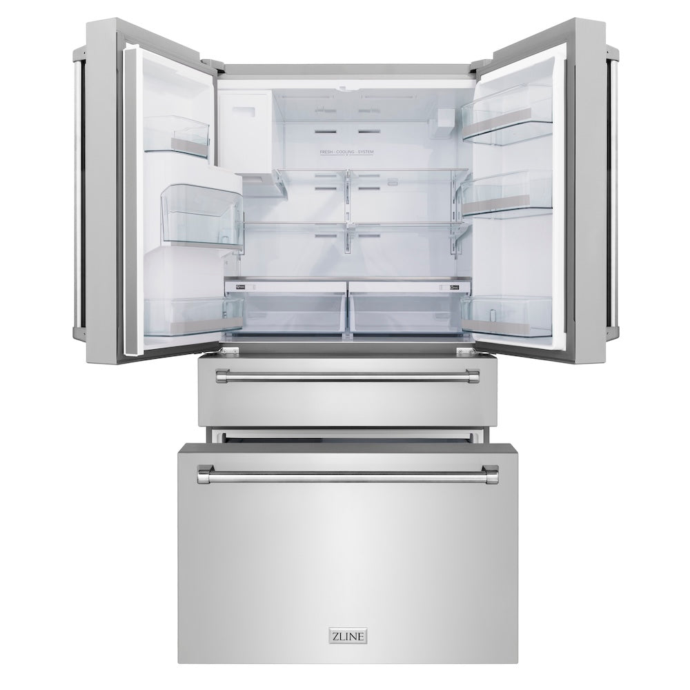 ZLINE 36 in. 21.6 cu. ft. Counter-Depth French Door Refrigerator with Water and Ice Dispenser in Fingerprint-Resistant Stainless Steel (RFM-W-36)