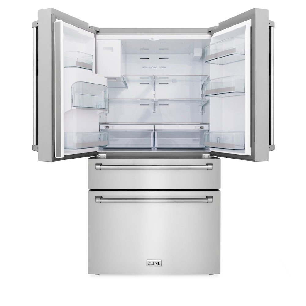 ZLINE 36 in. 21.6 cu. ft. Counter-Depth French Door Refrigerator with Water and Ice Dispenser in Fingerprint-Resistant Stainless Steel (RFM-W-36)