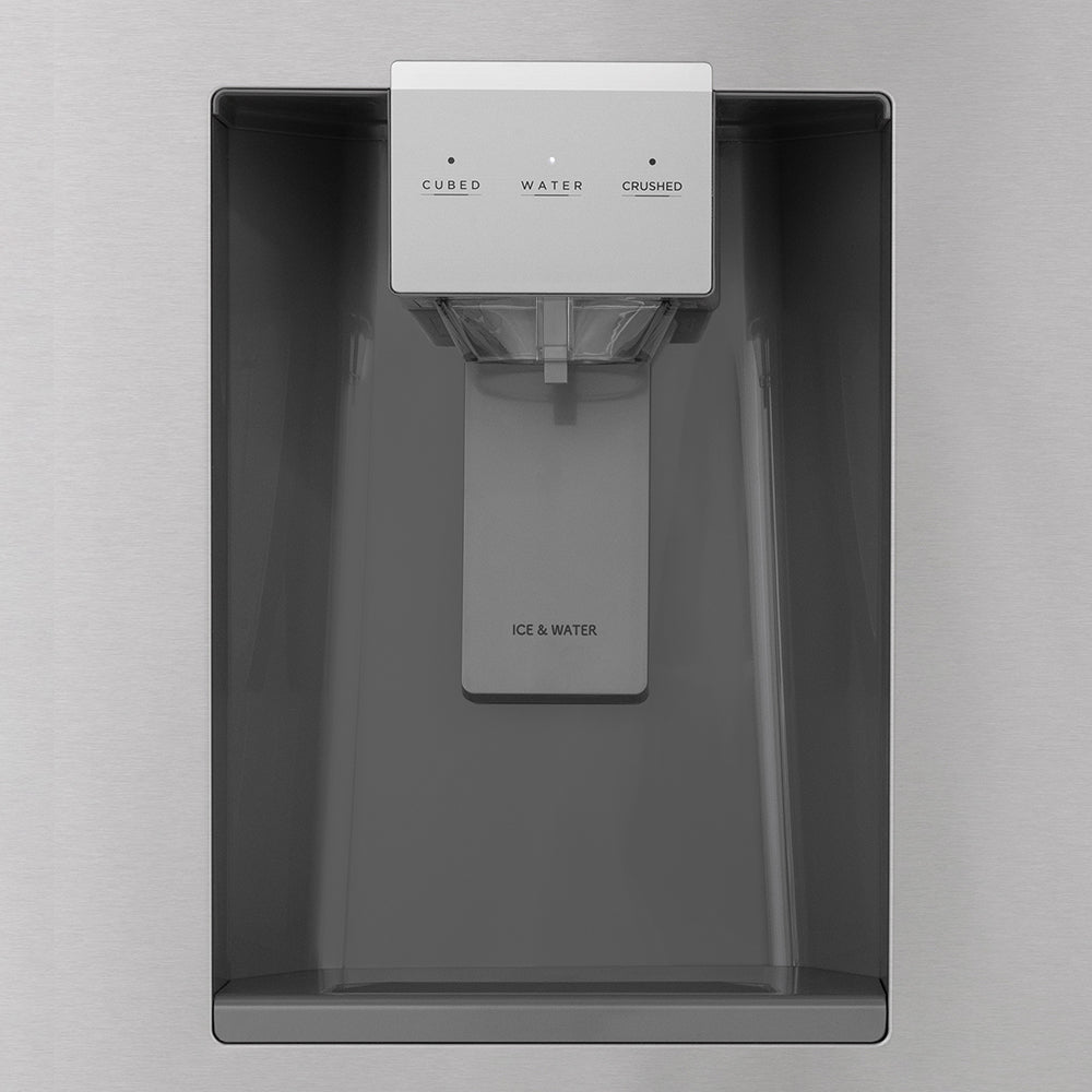 ZLINE Autograph Edition 36 in. 21.6 cu. ft. Counter-Depth French Door Refrigerator with Water and Ice Dispenser in Fingerprint-Resistant Stainless Steel with Champagne Bronze Helix Handles (RFMZ-W-36-KCB)