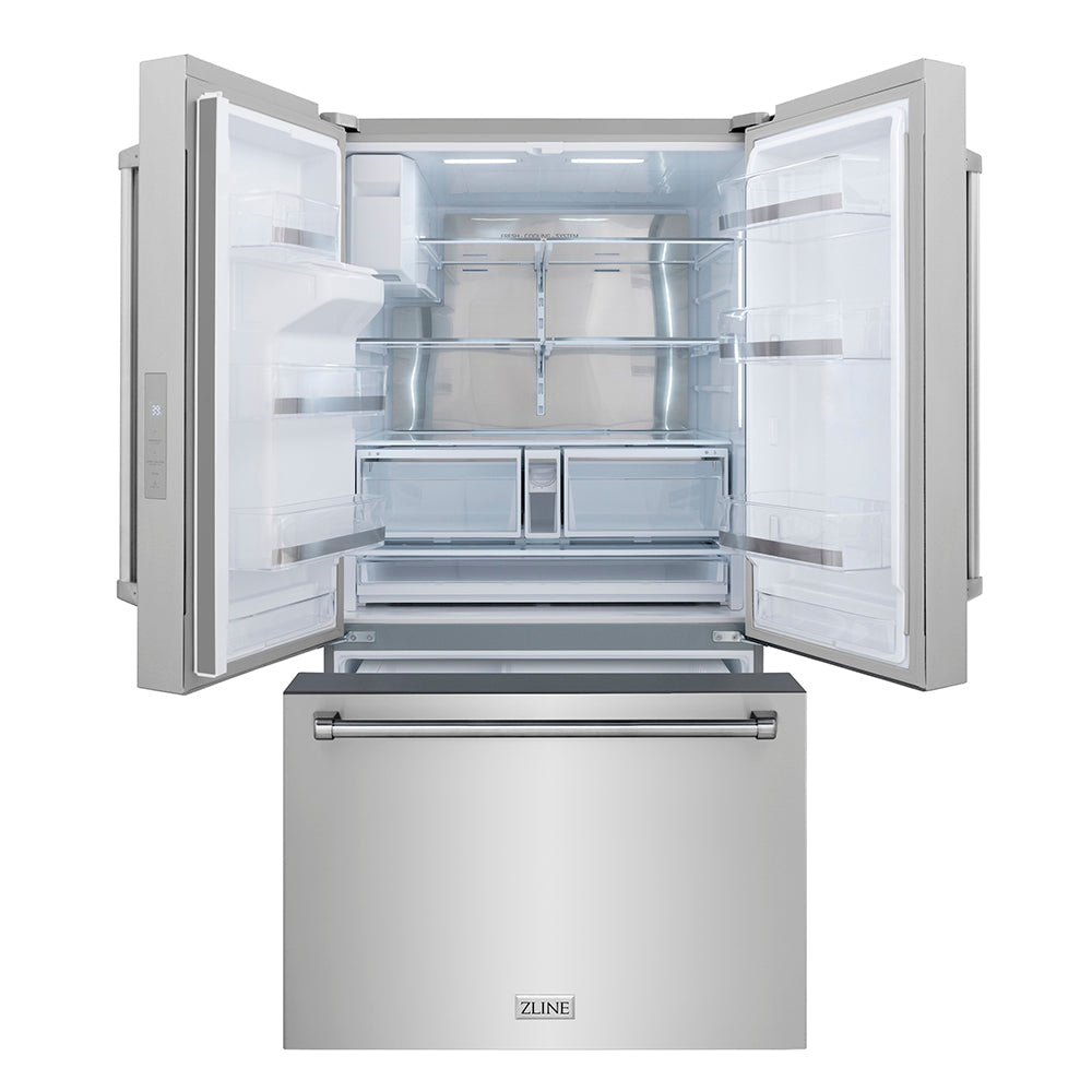 ZLINE 36 in. 28.9 cu. ft. Standard-Depth French Door External Water Dispenser Refrigerator with Dual Ice Maker in Fingerprint-Resistant Stainless Steel (RSM-W-36)