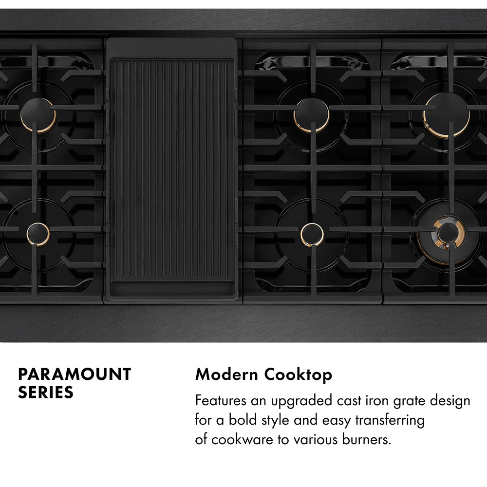 ZLINE Autograph Edition 48 in. 6.7 cu. ft. Paramount Double Oven Gas Range with 8 Burner Cooktop in Black Satin Stainless Steel and Polished Gold Accents (SGRBSZ-48-G)