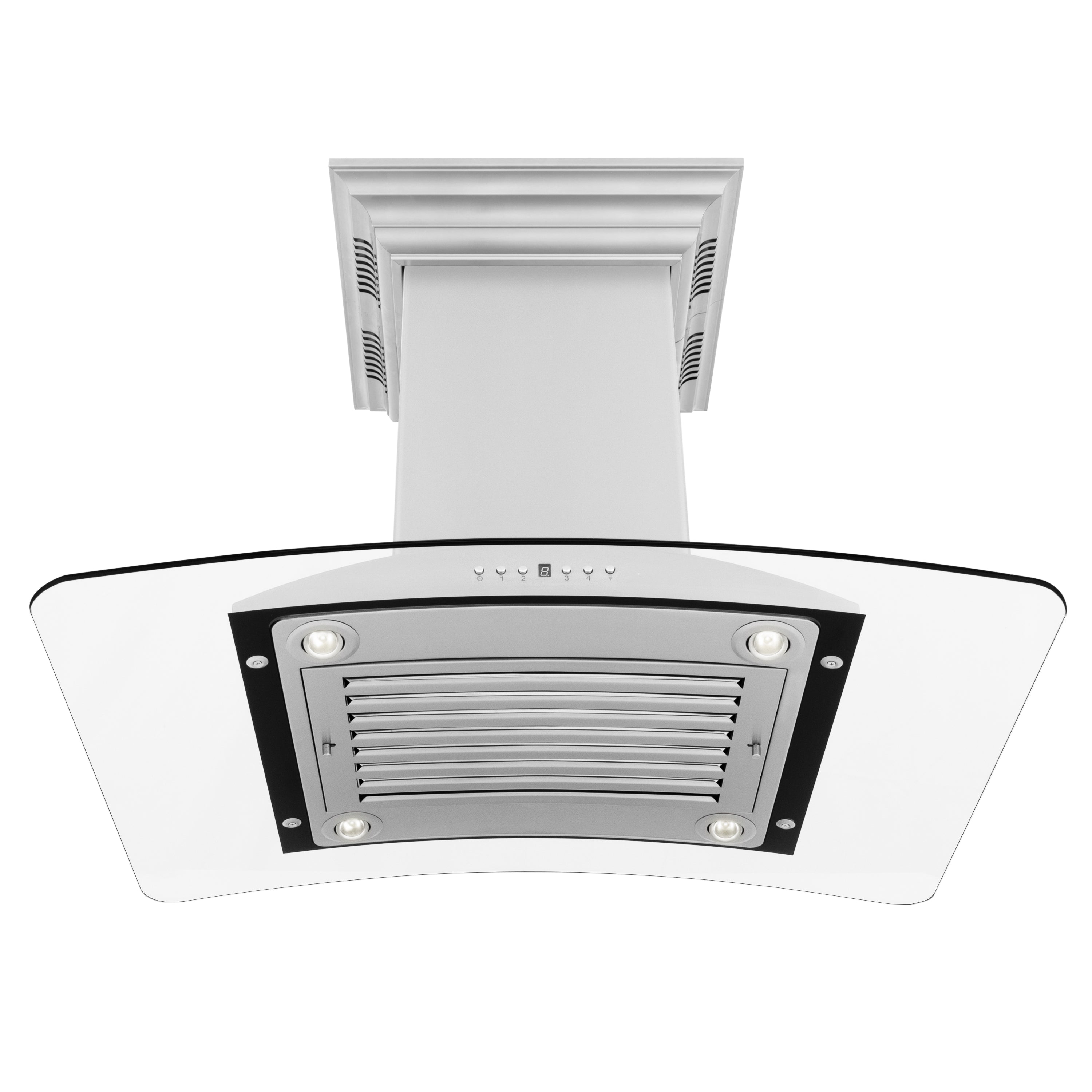 36" ZLINE CrownSoundâ¢Ducted Vent Island Mount Range Hood in Stainless Steel with Built-in Bluetooth Speakers (GL9iCRN-BT-36)