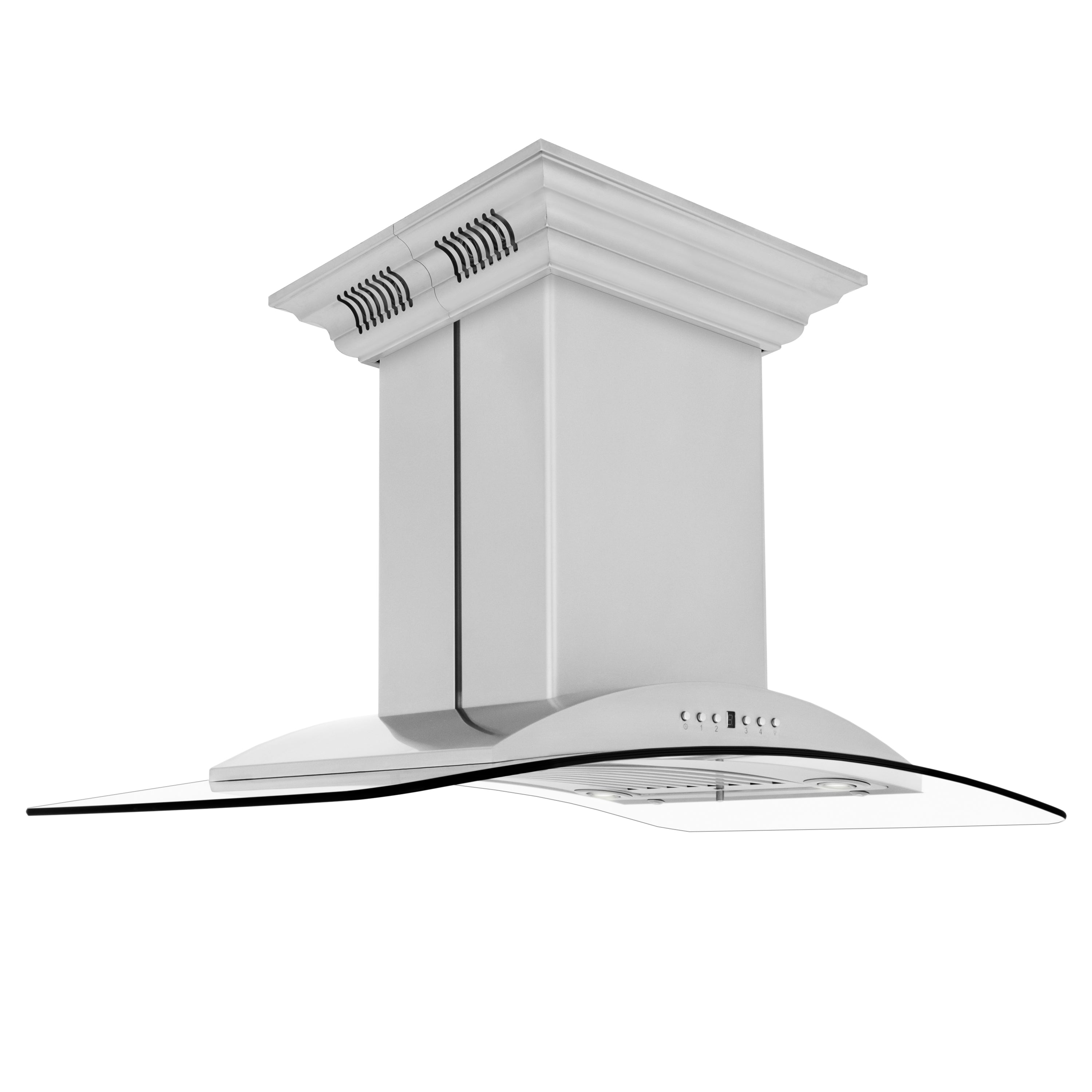 36" ZLINE CrownSoundâ¢Ducted Vent Island Mount Range Hood in Stainless Steel with Built-in Bluetooth Speakers (GL9iCRN-BT-36)
