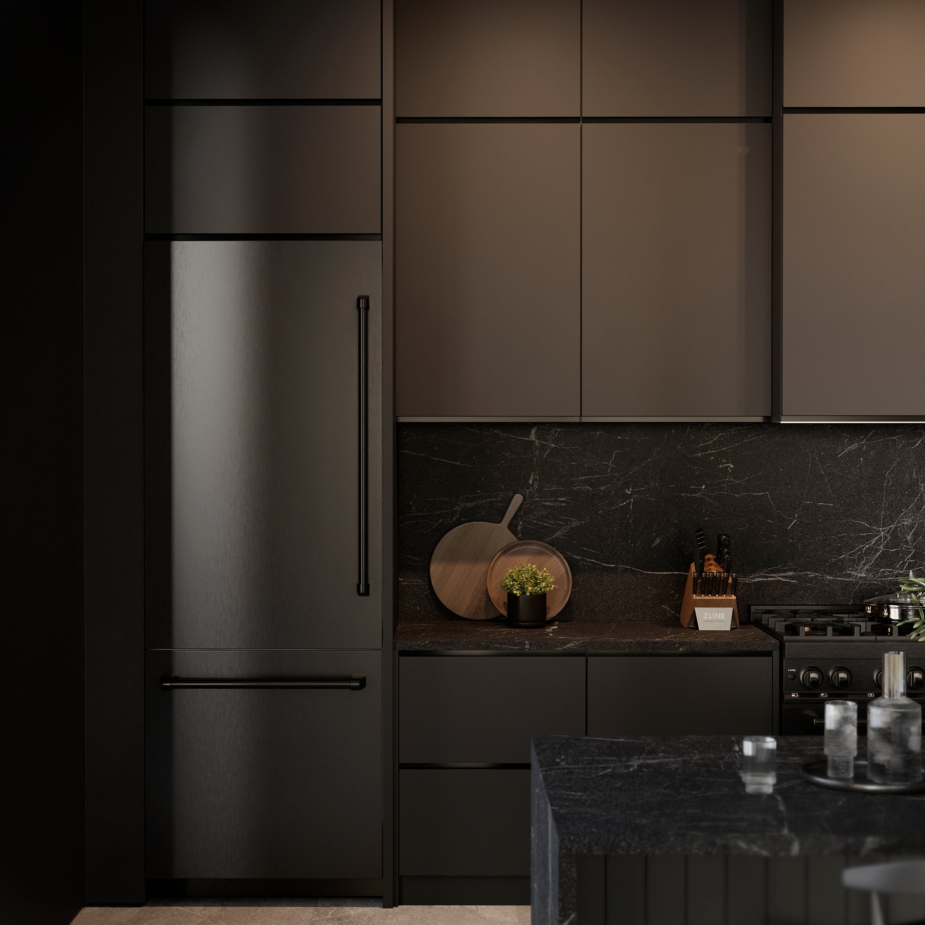 ZLINE 30 in. 16.1 cu. ft. Built-In Bottom Freezer Refrigerator with Water Dispenser and Ice Maker in Black Stainless Steel with Graphite Gray Interior (GRBIV-BS-30)