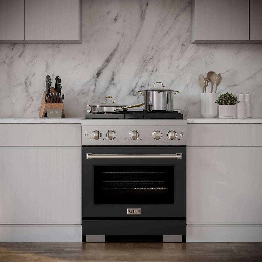 ZLINE 30 in. 4.2 cu. ft. Paramount Dual Fuel Range with 4 Burner DuoPro™ Cooktop and Electric Convection Oven with Black Matte Door (PSDR-BLM-30)