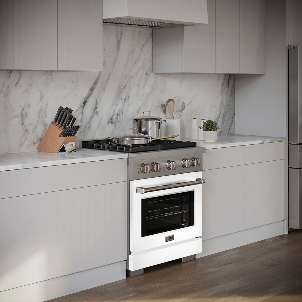 ZLINE 30 in. 4.2 cu. ft. Paramount Gas Range with 4 Burner DuoPro™ Cooktop and Convection Gas Oven with White Matte Door (PSGR-WM-30)