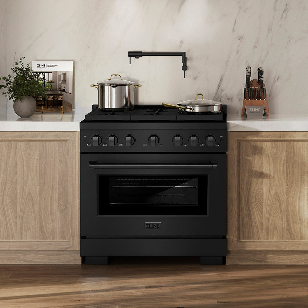 ZLINE 36 in. 5.2 cu. ft. Paramount Gas Range with 6 Burner DuoPro™ Cooktop and Convection Gas Oven in Black Stainless Steel (PSGRB-36)