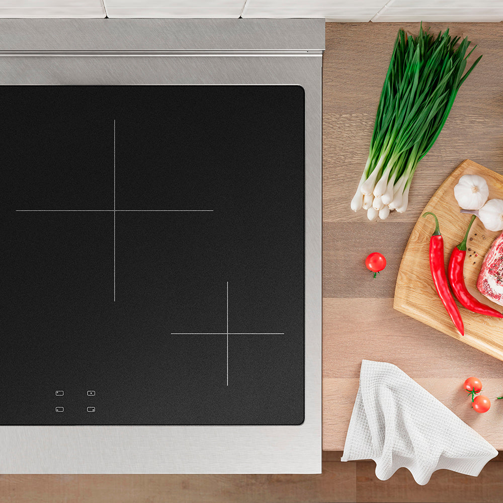 ZLINE Autograph Edition 30 in. 4.2 cu. ft. Paramount Induction Range with 4 Element Cooktop and Electric Convection Oven in Satin Stainless Steel with White Matte Door and Matte Black Accents (SINRSZ-WM-30-MB)