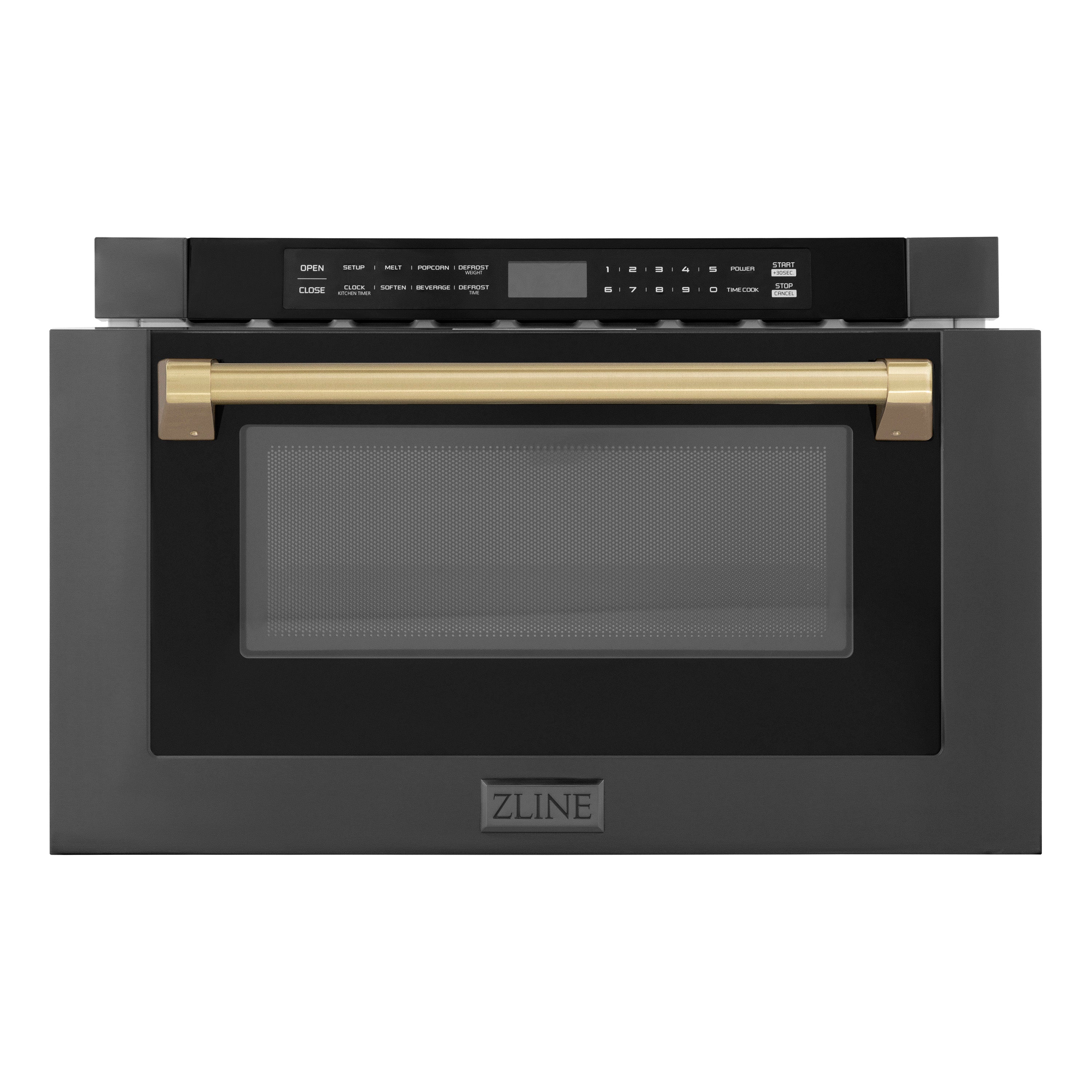 ZLINE Autograph Edition 30" 1.2 cu. ft. Built-in Microwave Drawer in Black Stainless Steel and Gold Accents