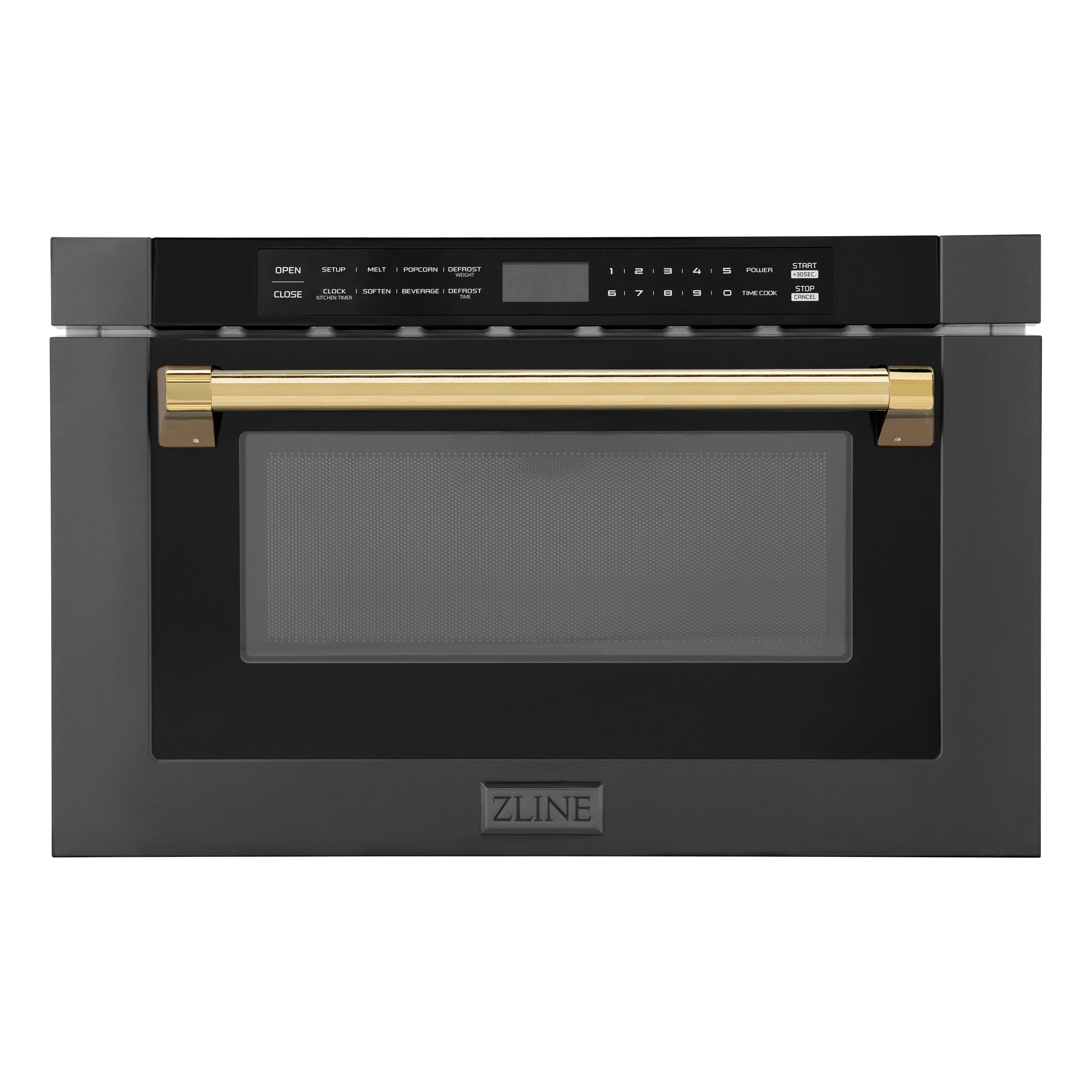 ZLINE Autograph Edition 24" 1.2 cu. ft. Built-in Microwave Drawer in Black Stainless Steel and Polished Gold Accents