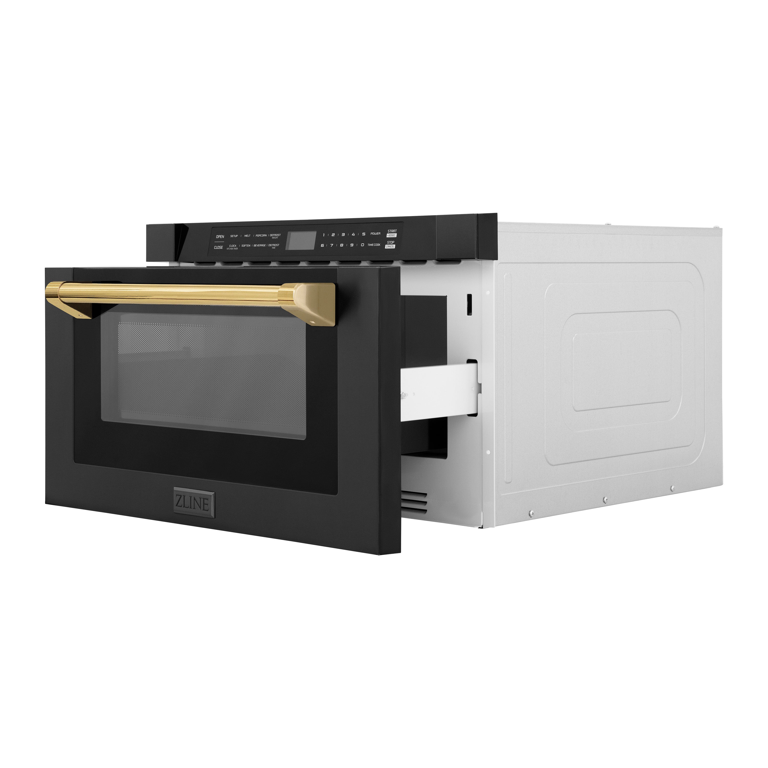 ZLINE Autograph Edition 24" 1.2 cu. ft. Built-in Microwave Drawer in Black Stainless Steel and Polished Gold Accents