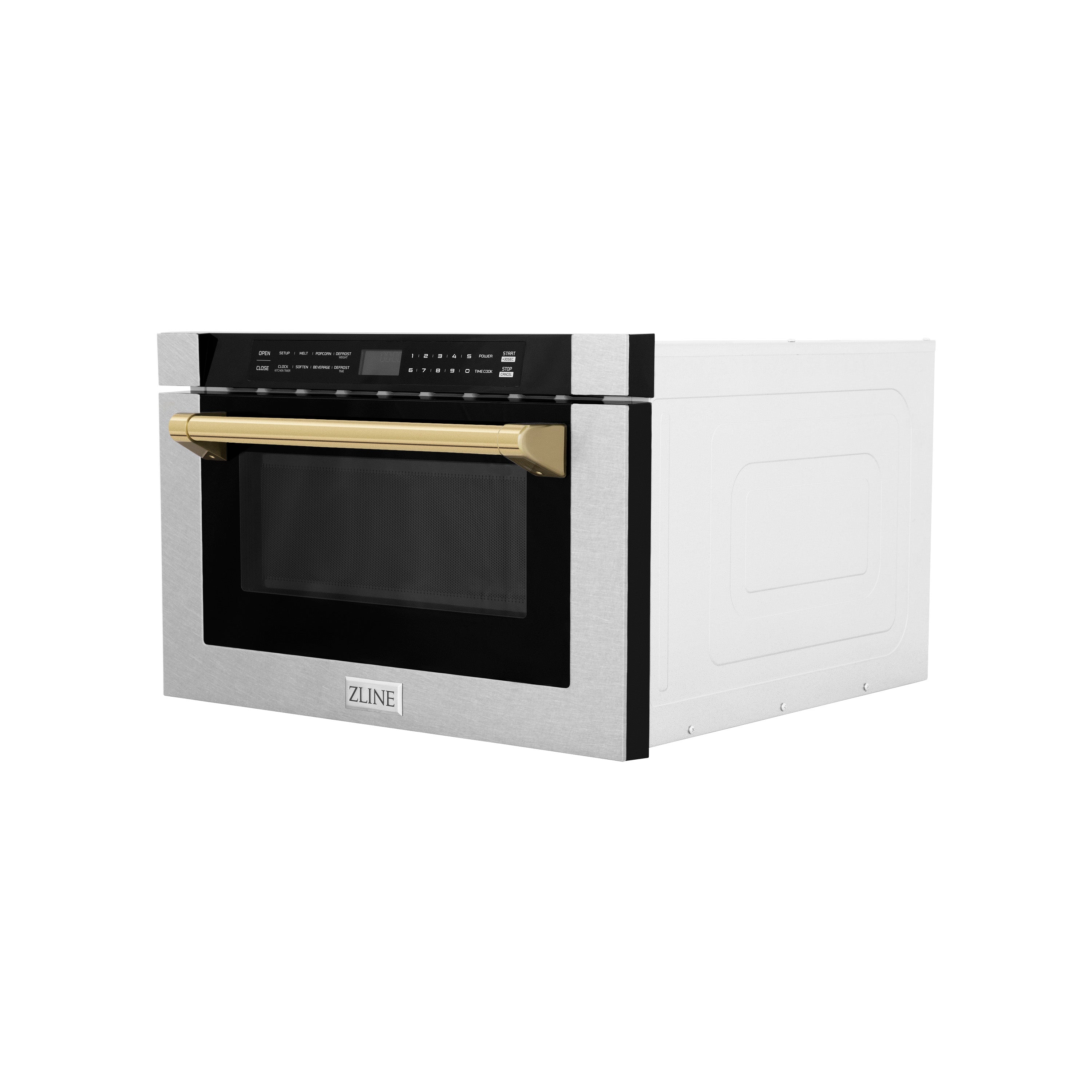 ZLINE Autograph Edition 24" 1.2 cu. ft. Built-in Microwave Drawer with a Traditional Handle in Fingerprint Resistant Stainless Steel and Gold Accents