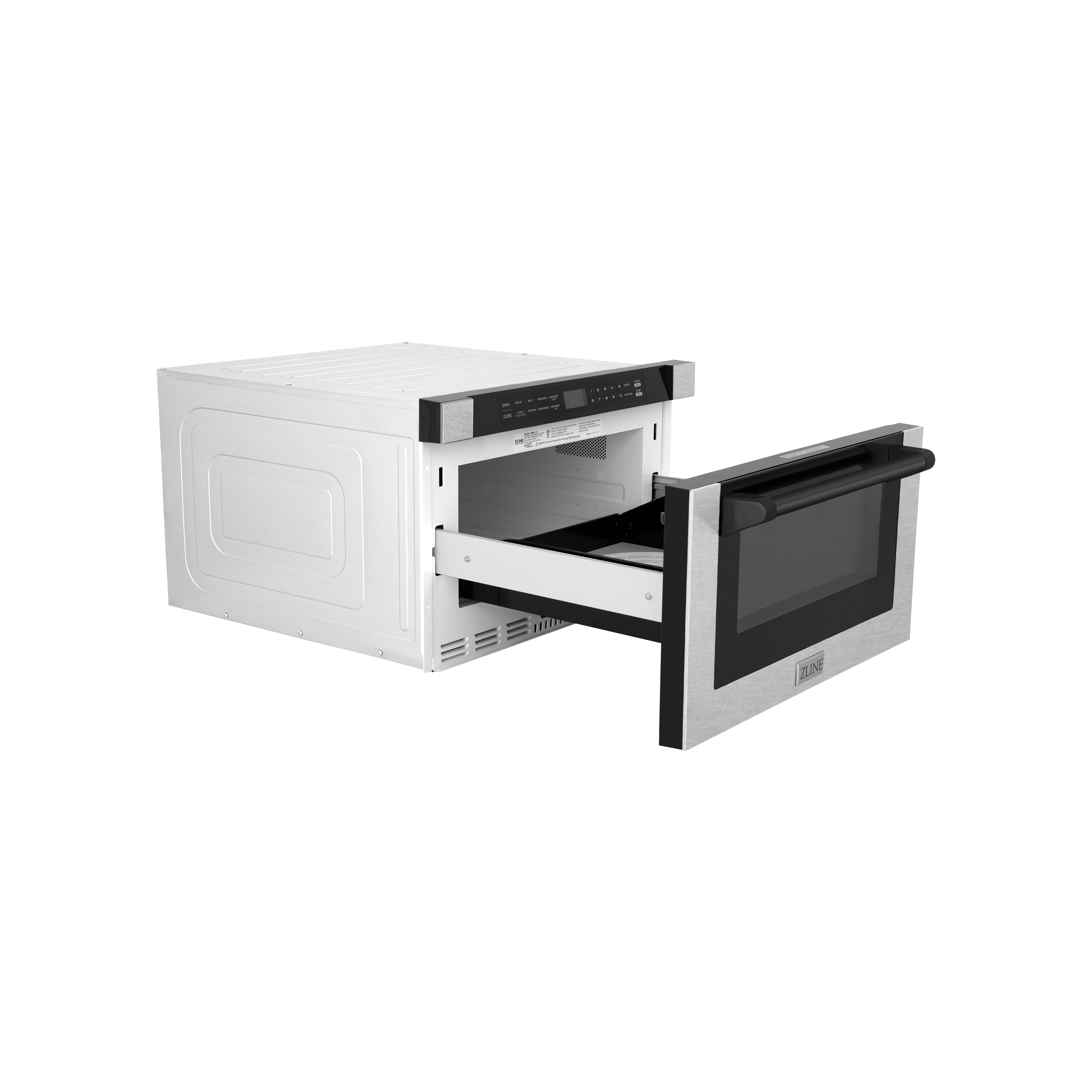 ZLINE Autograph Edition 24" 1.2 cu. ft. Built-in Microwave Drawer with a Traditional Handle in Fingerprint Resistant Stainless Steel and Matte Black Accents