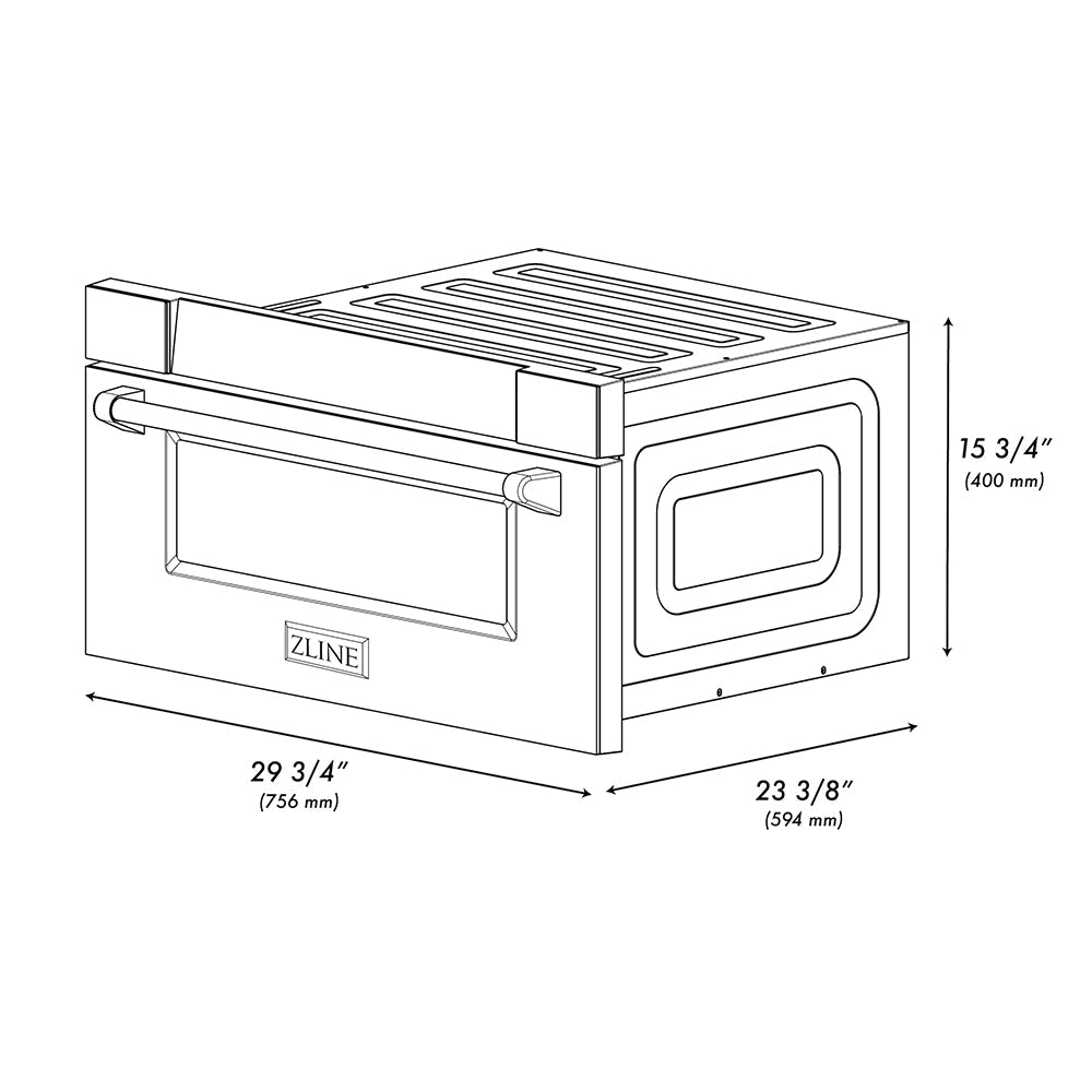 ZLINE Autograph Edition 30 in. 1.2 cu. ft. Built-in Microwave Drawer in Stainless Steel and Champagne Bronze Helix Handle (MWDZ-30-KCB)