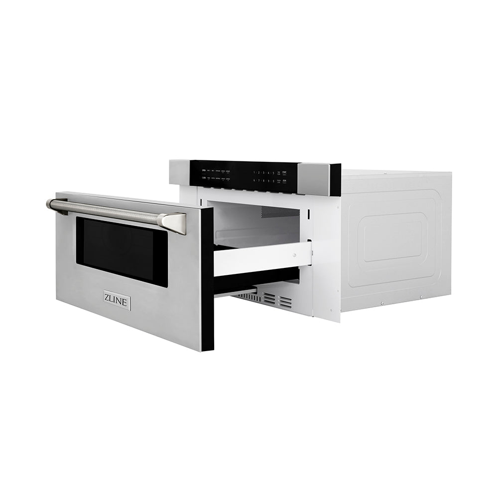 ZLINE Autograph Edition 30 in. 1.2 cu. ft. Built-in Microwave Drawer in Stainless Steel and Polished Nickel Helix Handle (MWDZ-30-KPN)