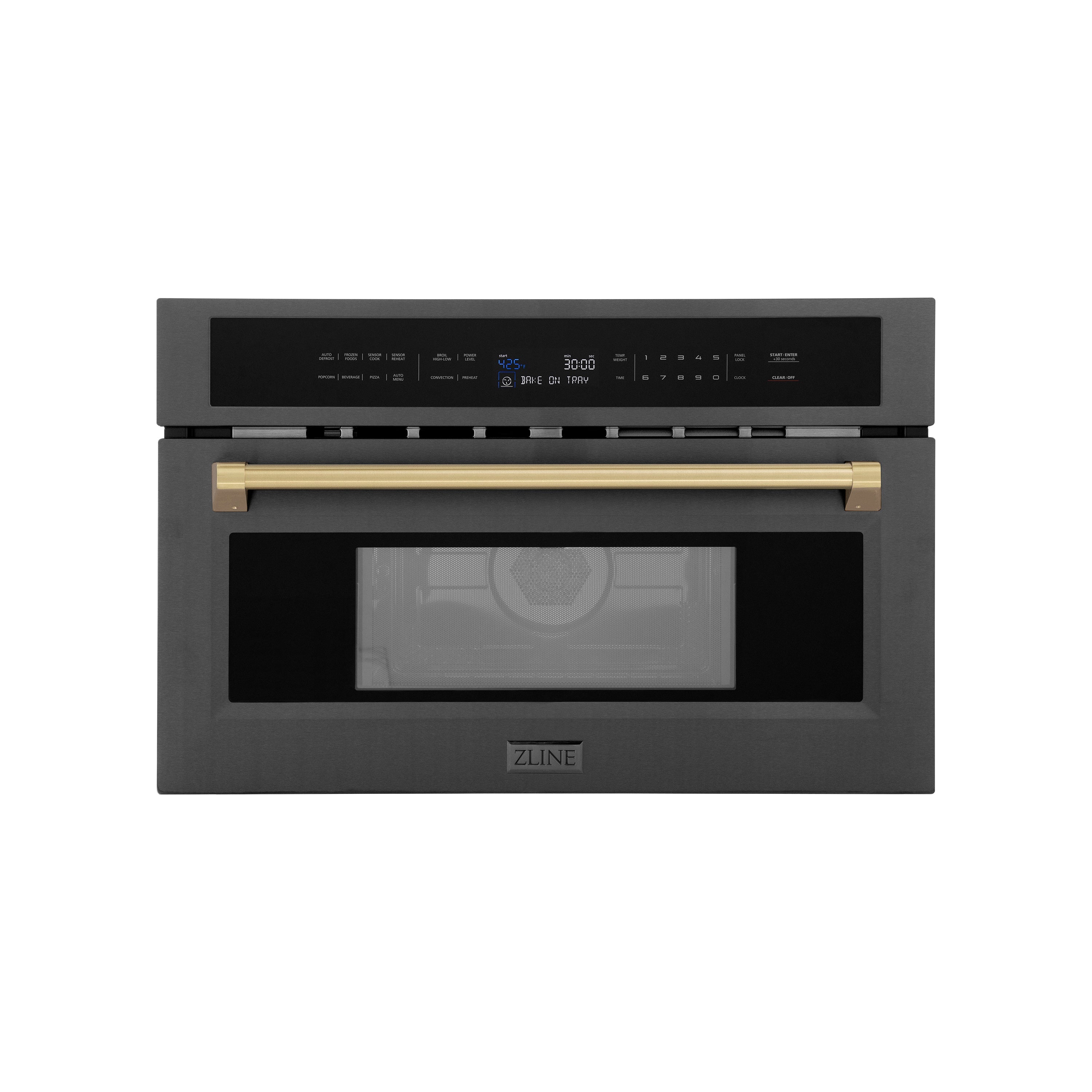 ZLINE Autograph Edition 30” 1.6 cu ft. Built-in Convection Microwave Oven in Black Stainless Steel and Champagne Bronze Accents (MWOZ-30-BS-CB)