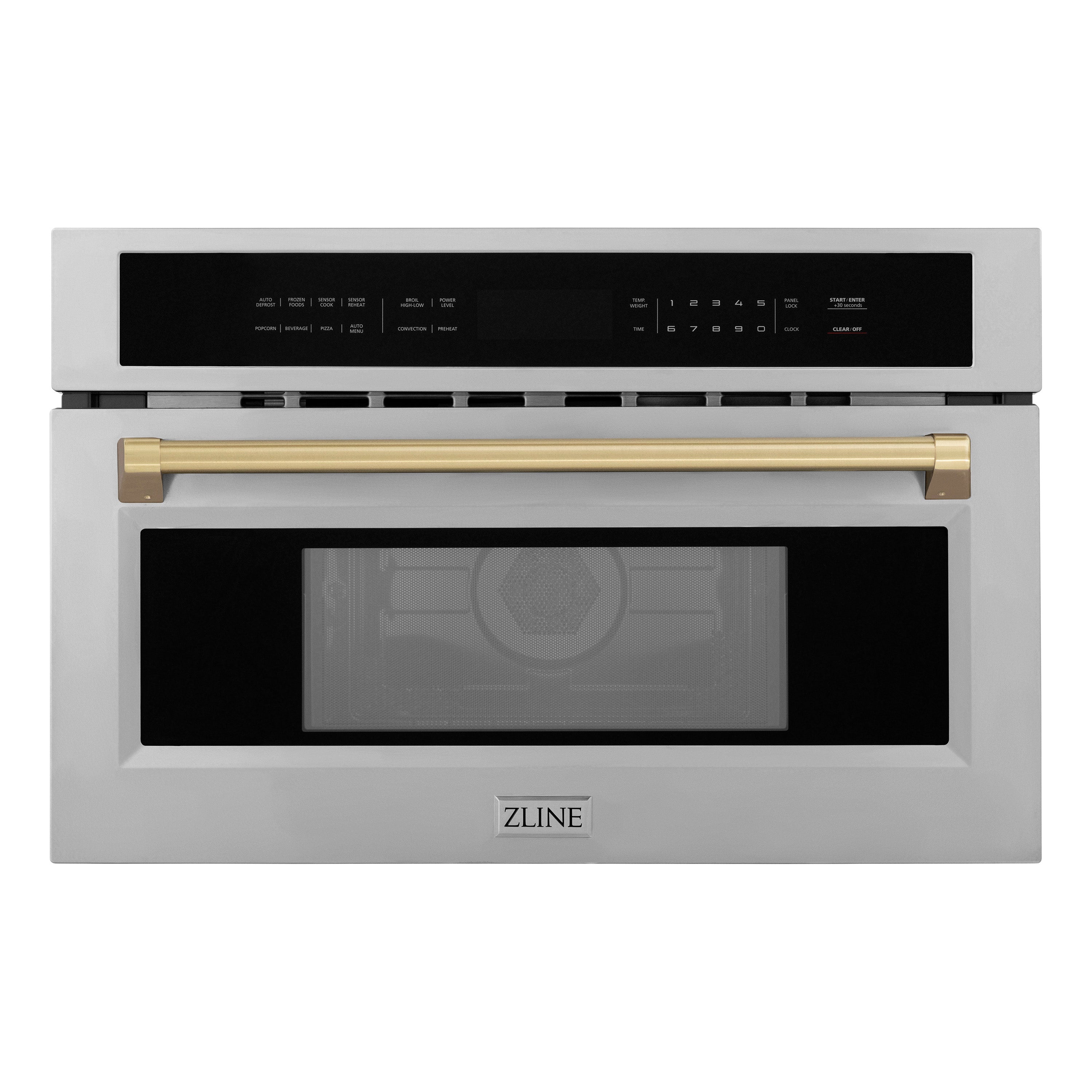 ZLINE Autograph Edition 30â€ 1.6 cu ft. Built-in Convection Microwave Oven in Stainless Steel and Champagne Bronze Accents (MWOZ-30-CB)