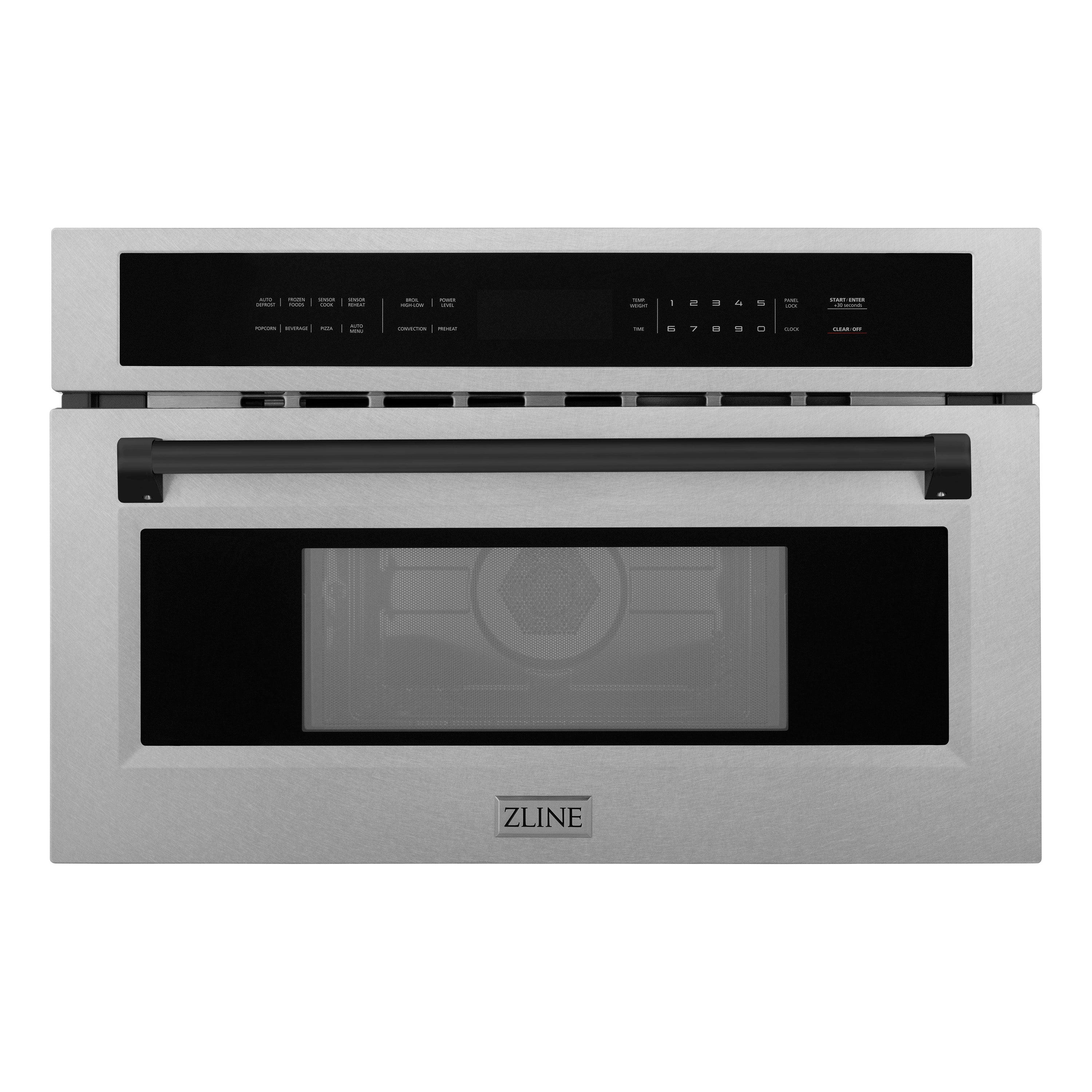 ZLINE Autograph Edition 30” 1.6 cu ft. Built-in Convection Microwave Oven in Fingerprint Resistant Stainless Steel and Matte Black Accents (MWOZ-30-SS-MB)