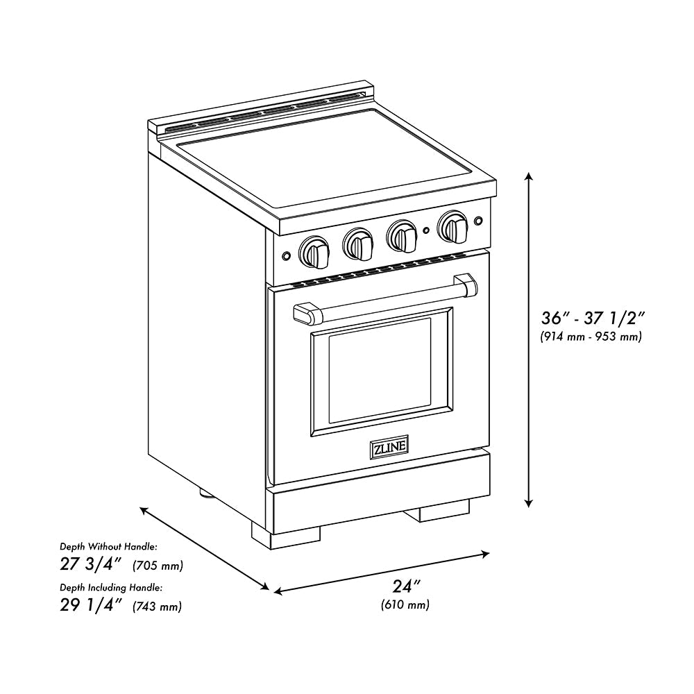 ZLINE Autograph Edition 24 in. 3.2 cu. ft. Paramount Induction Range with 3 Element Cooktop and Electric Convection Oven in Satin Stainless Steel with White Matte Door and Matte Black Accents (SINRSZ-WM-24-MB)