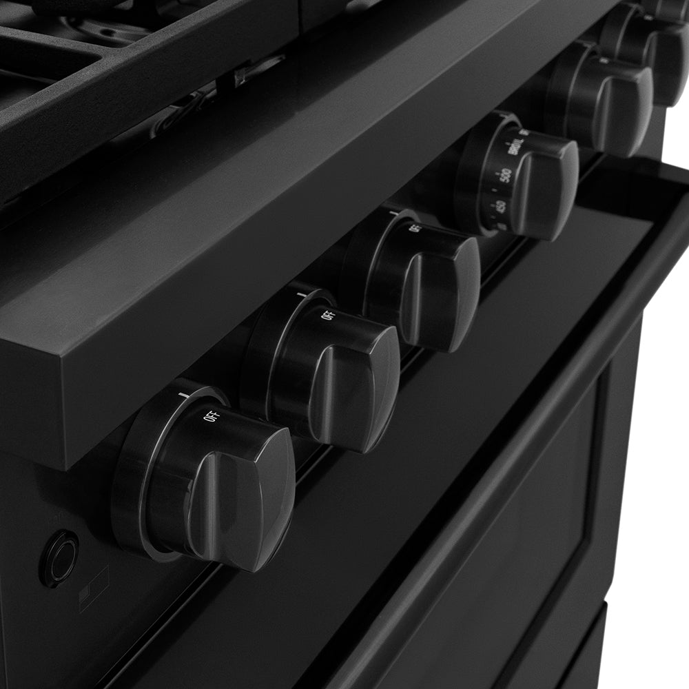 ZLINE 36 in. 5.2 cu. ft. Paramount Dual Fuel Range with 6 Burner DuoPro™ Cooktop and Electric Convection Oven in Black Stainless Steel (PSDRB-36)