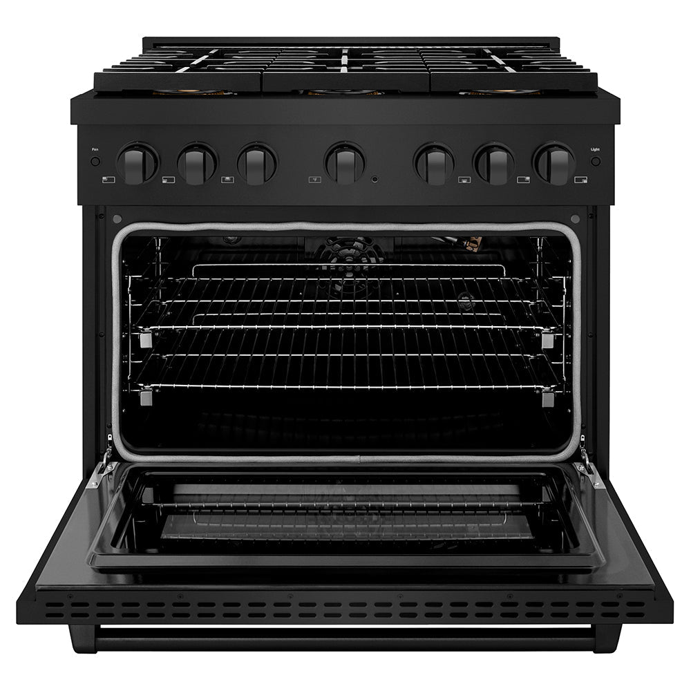 ZLINE 36 in. 5.2 cu. ft. Paramount Gas Range with 6 Burner DuoPro™ Cooktop and Convection Gas Oven in Black Stainless Steel (PSGRB-36)